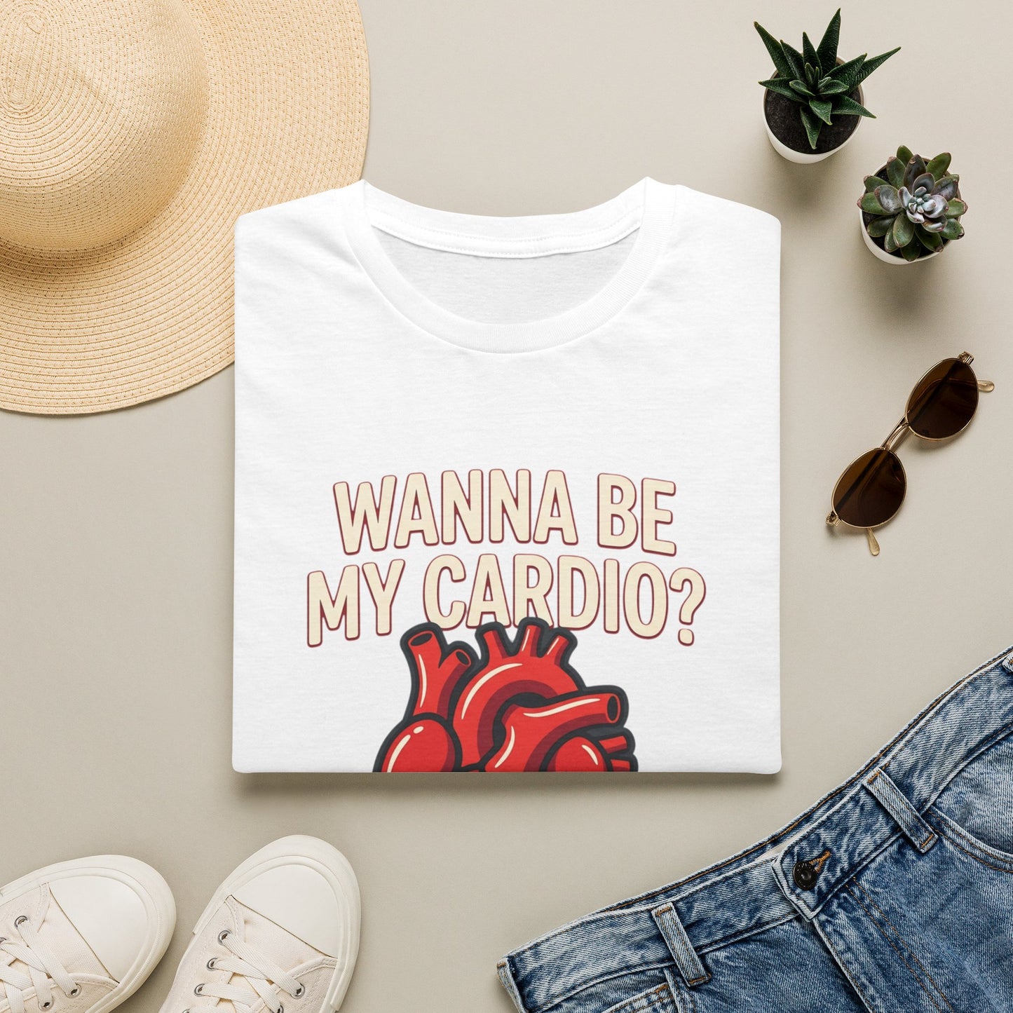 Wanna Be My Cardio? T-Shirt — Cute Anatomical Heart Graphic Tee