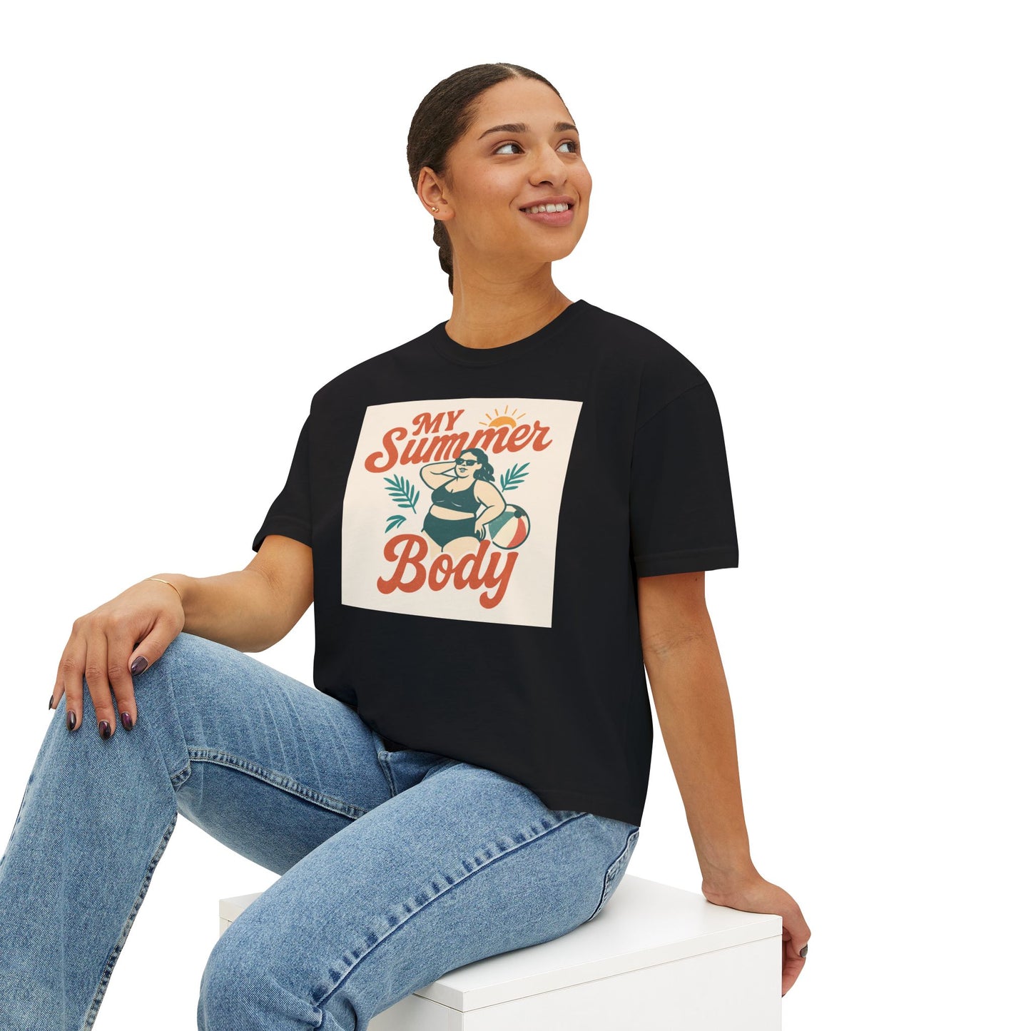 My Summer Body Boxy Tee — Retro Beach Graphic Women’s T‑Shirt