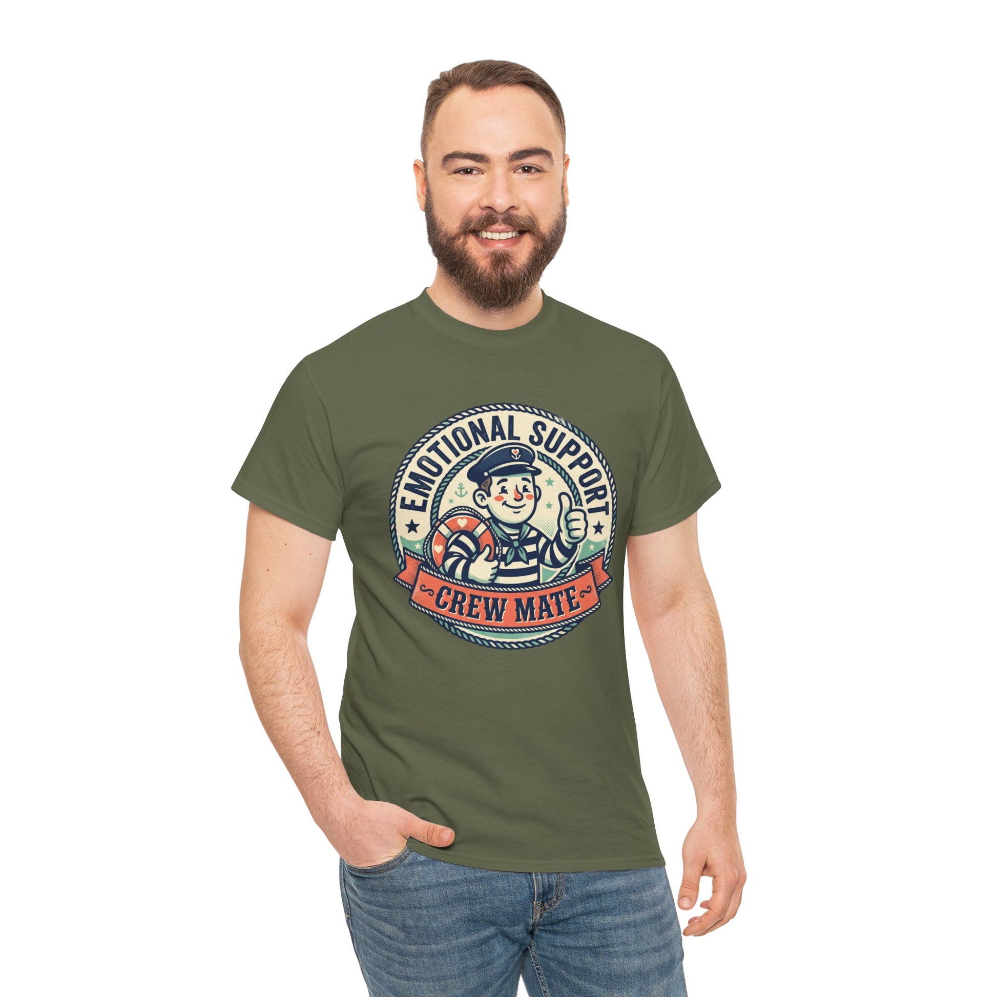 Emotional Support Crew Mate T‑Shirt — Retro Nautical Crewmate Tee Printify