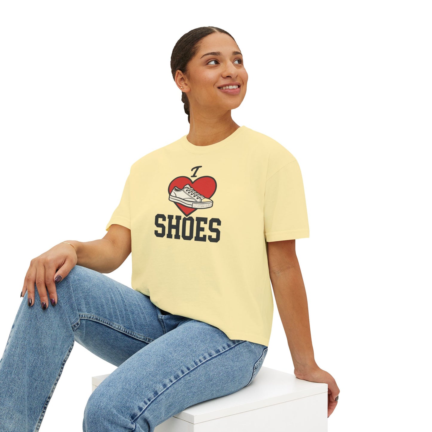 I Heart Shoes Women's Boxy Tee – Cute Sneaker Lover T-Shirt