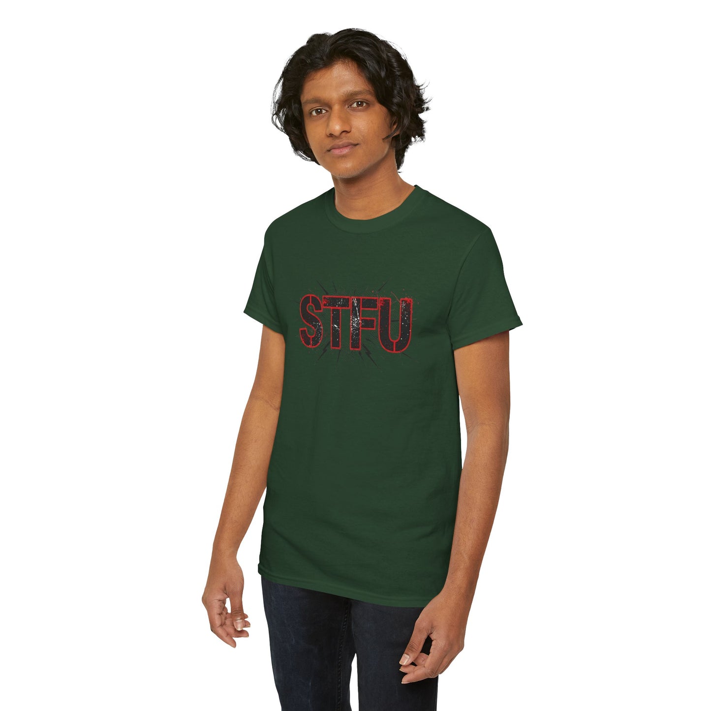 STFU Graphic Tee — Bold Distressed Text Shirt for Statement Style Printify