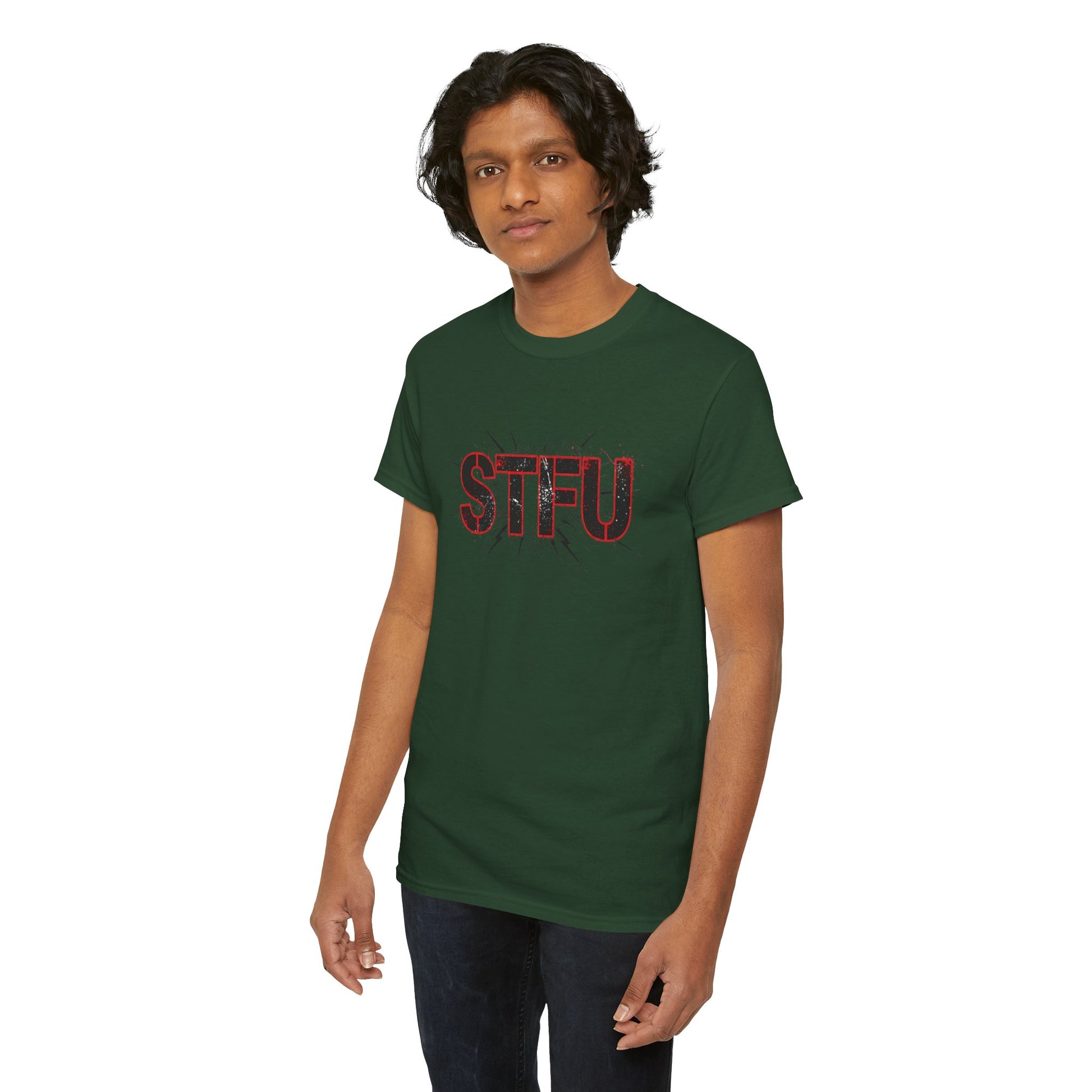 STFU Graphic Tee — Bold Distressed Text Shirt for Statement Style Printify