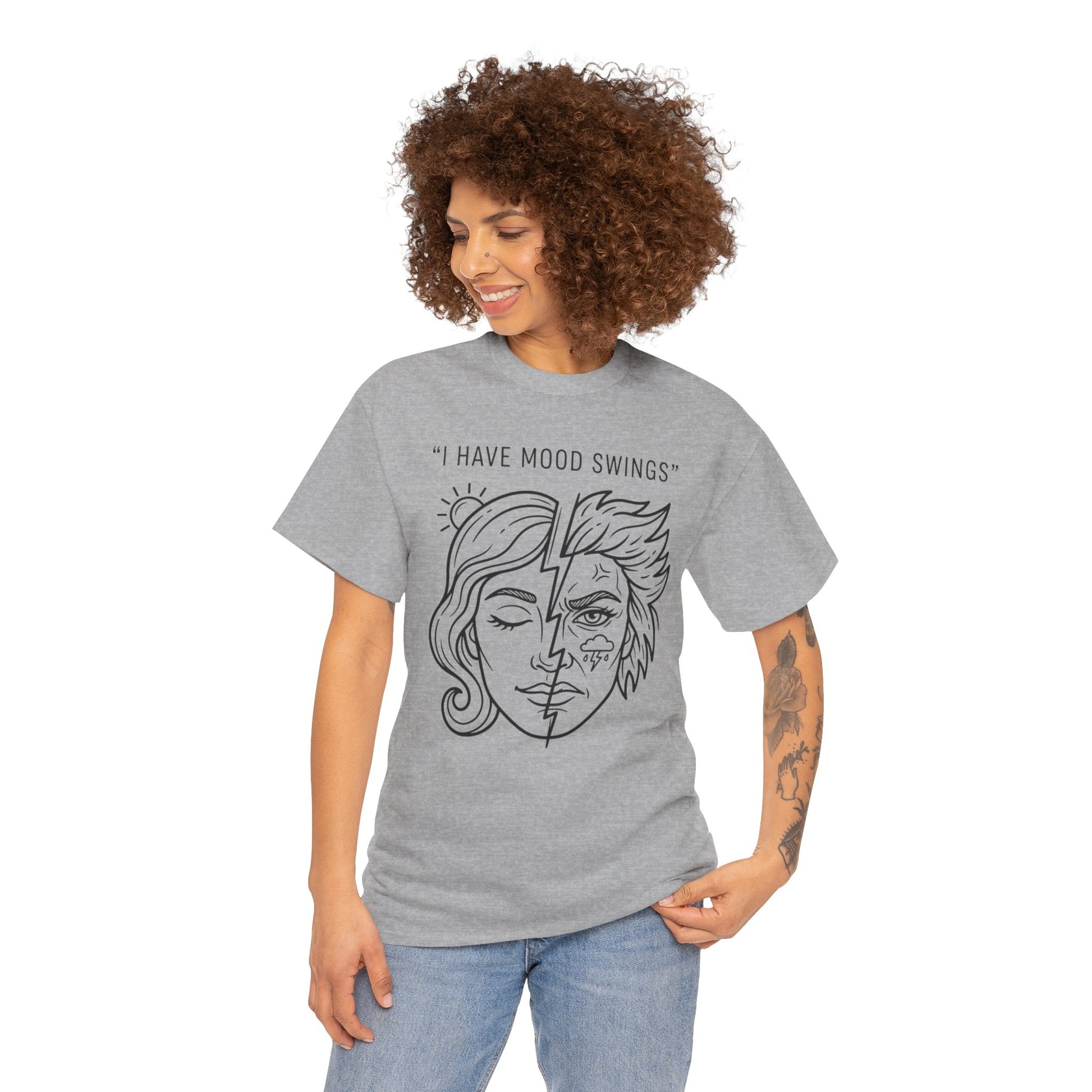 Mood Swings Graphic Tee — Split Face Line Art "I Have Mood Swings" T-Shirt Printify