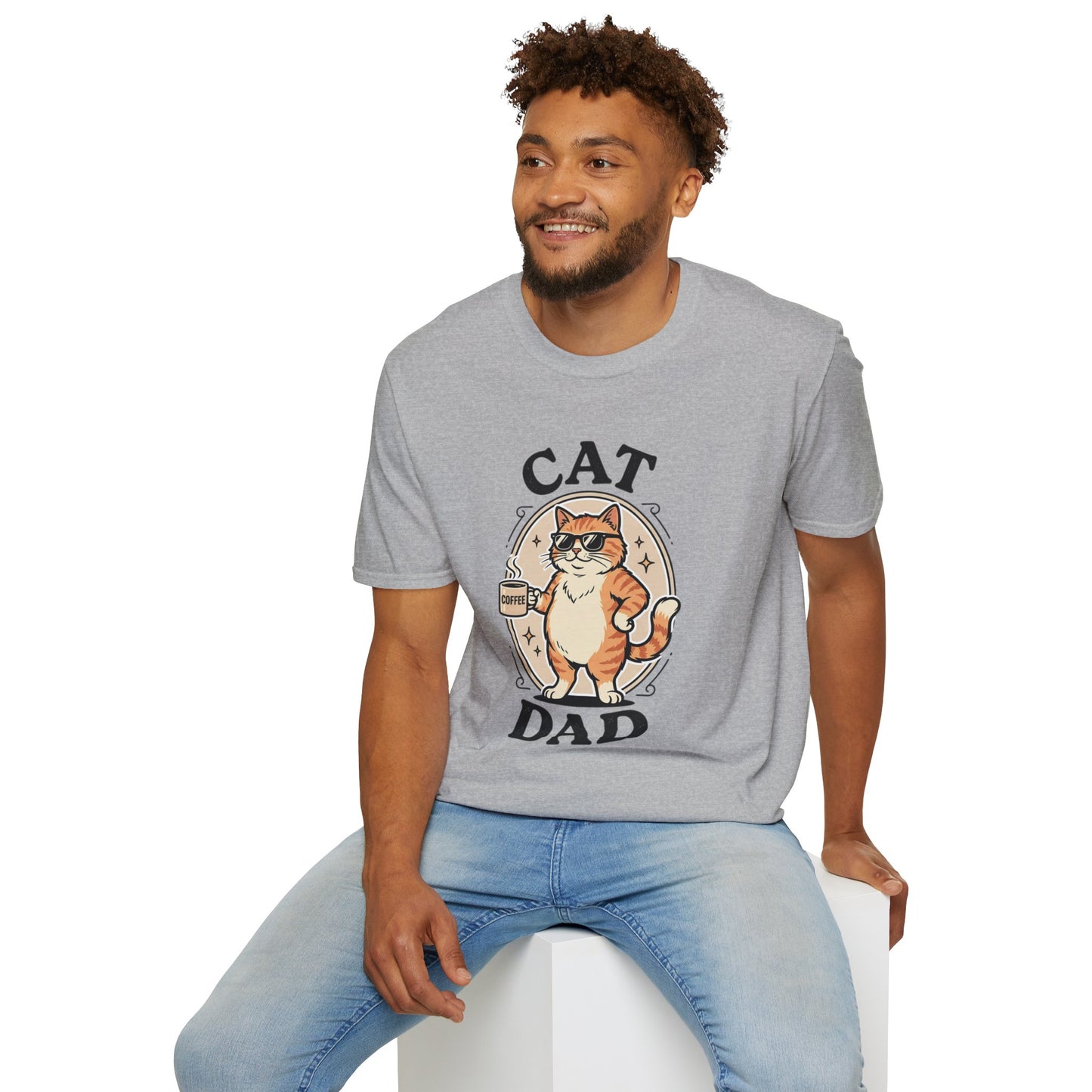 Cat Dad T‑Shirt — Cool Cat with Coffee Graphic Tee