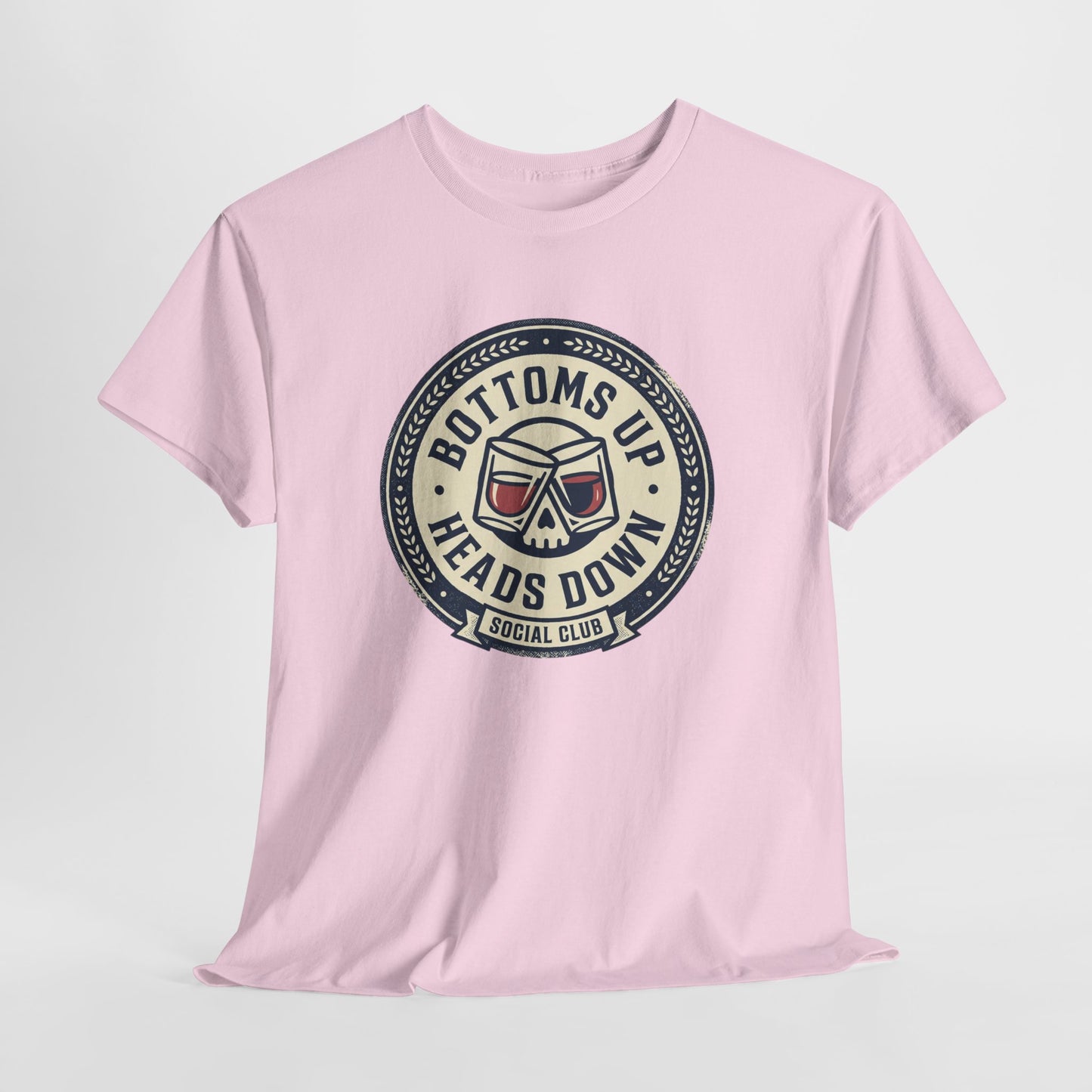 "Bottoms Up Heads Down" Skull Beer Logo Tee