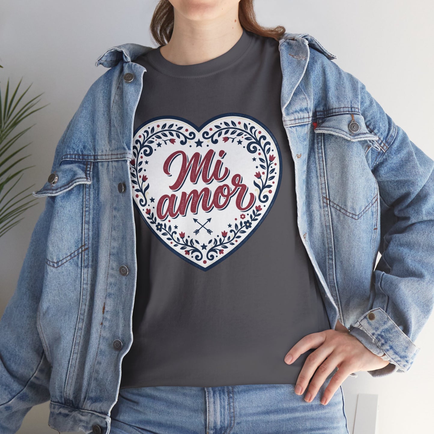 Mi Amor Heart T-Shirt — Romantic Floral Graphic Tee for Valentine’s Day