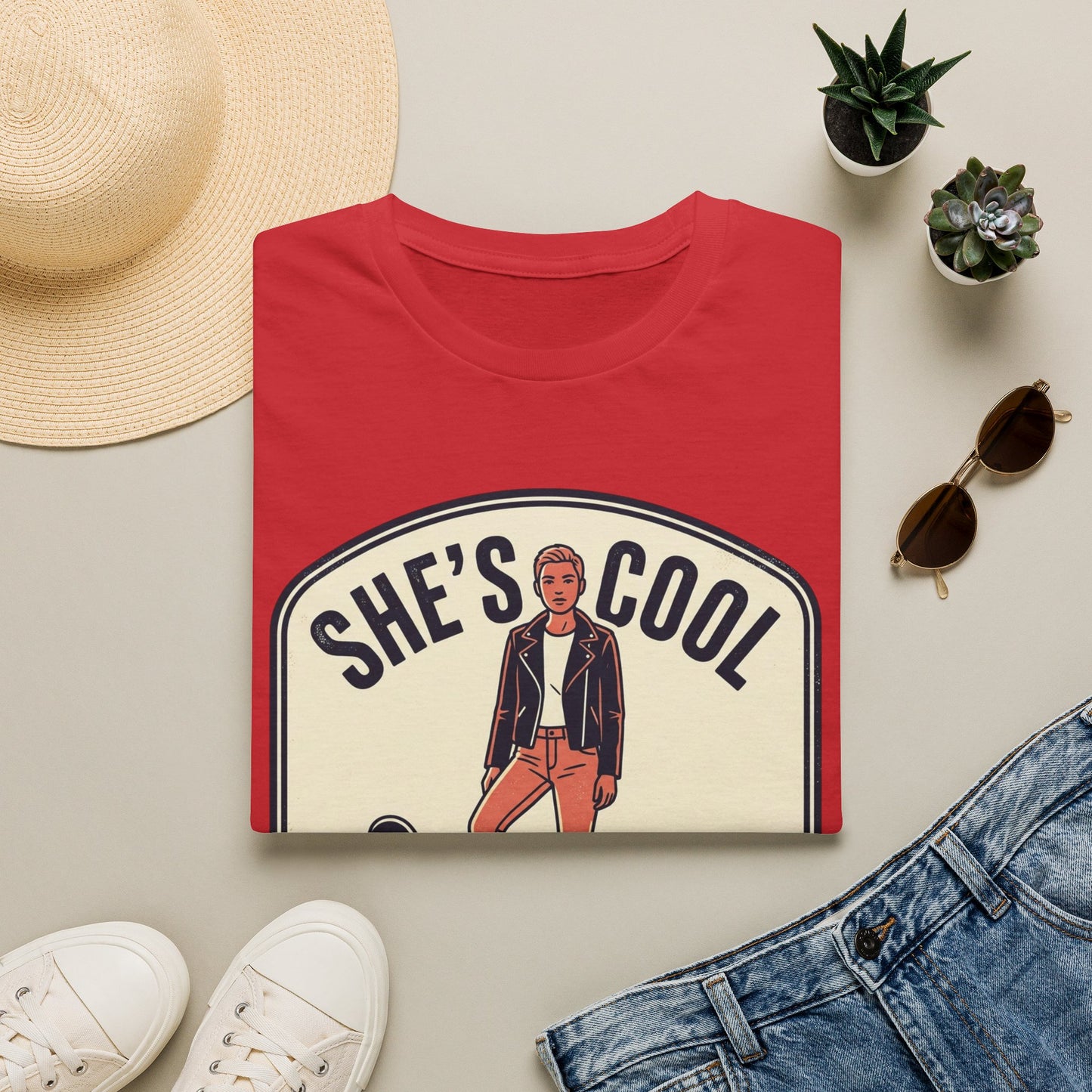 She's Cool Skateboarder T-Shirt — "She's Cool, She Can Ride On It" Retro Graphic Tee