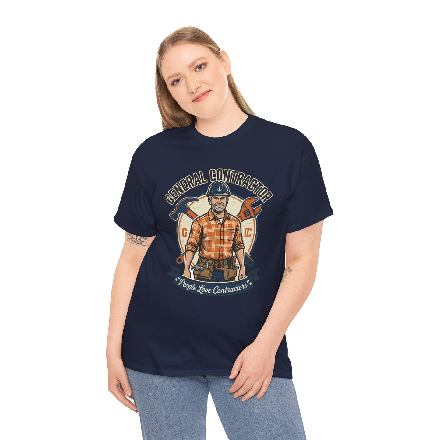 General Contractor T-Shirt — Vintage Construction Worker Logo Tee Printify