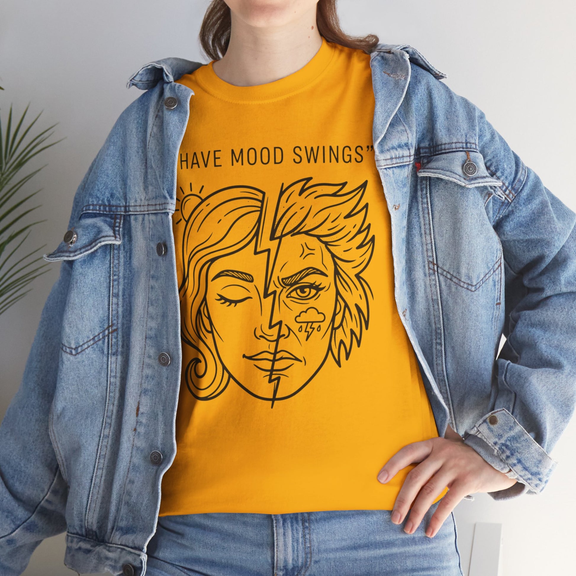 Mood Swings Graphic Tee — Split Face Line Art "I Have Mood Swings" T-Shirt Printify