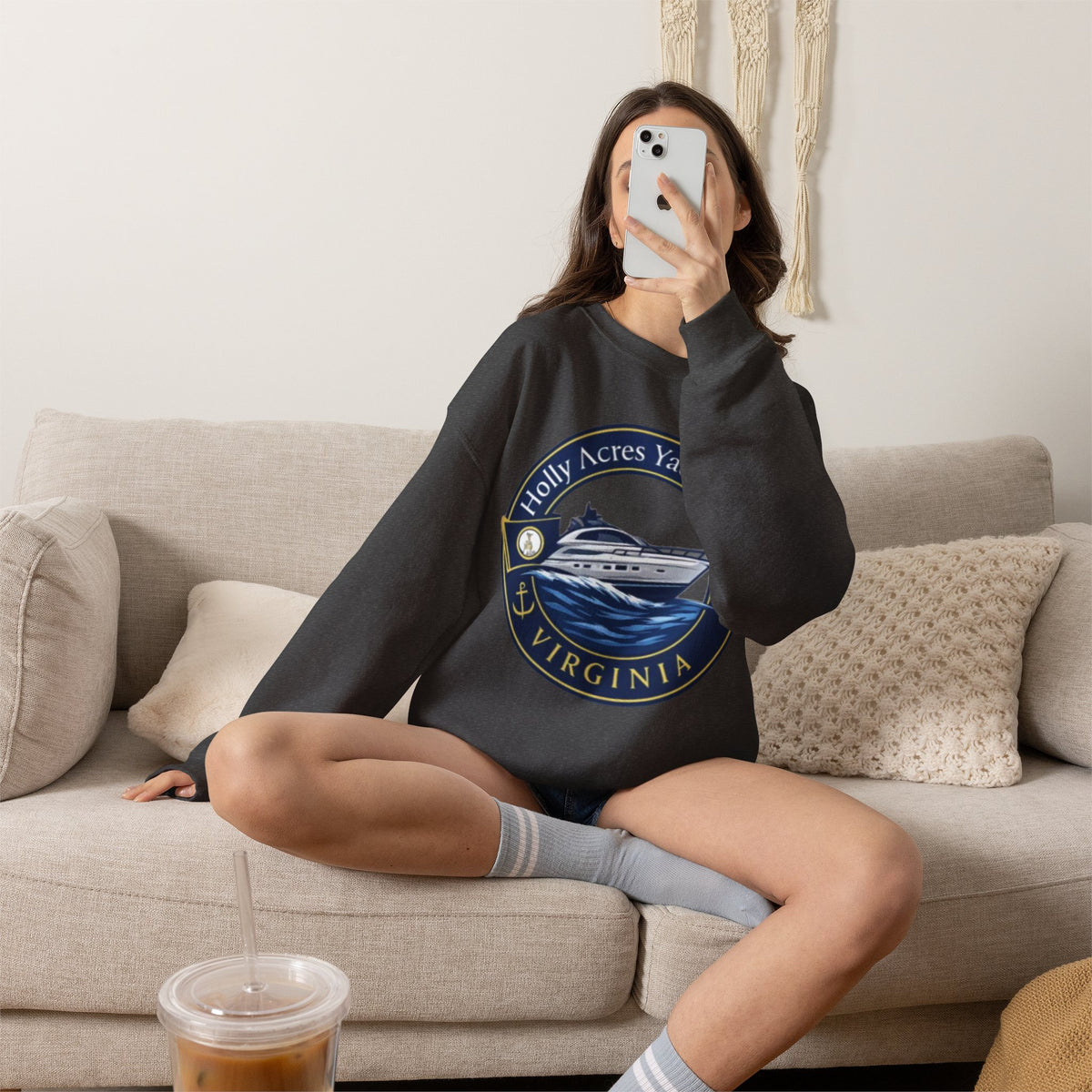 Virginia Yacht Club Crewneck Sweatshirt — "Holly Acres Yacht Club" Nautical Logo