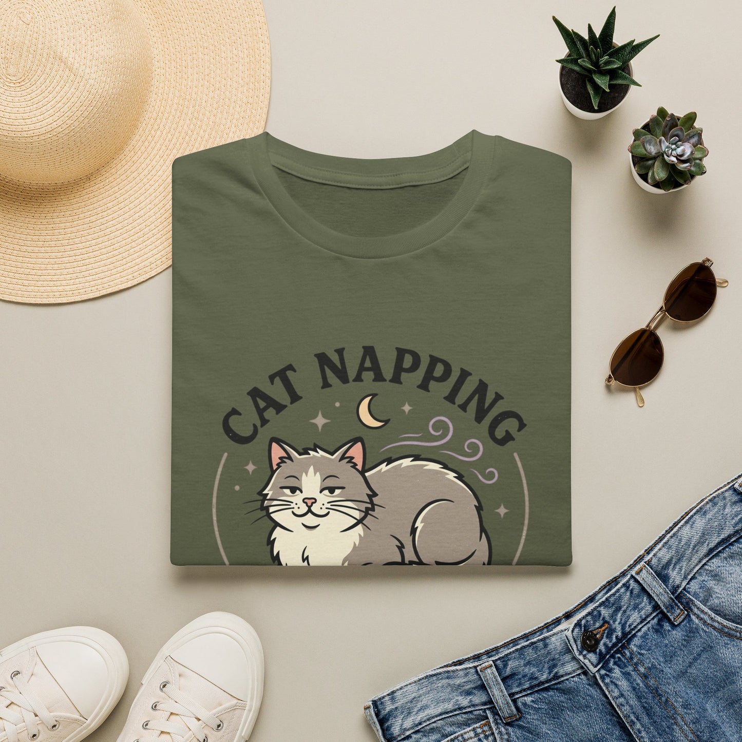 Cat Napping T-Shirt — Cute Sleeping Cat Graphic Tee for Cat Lovers