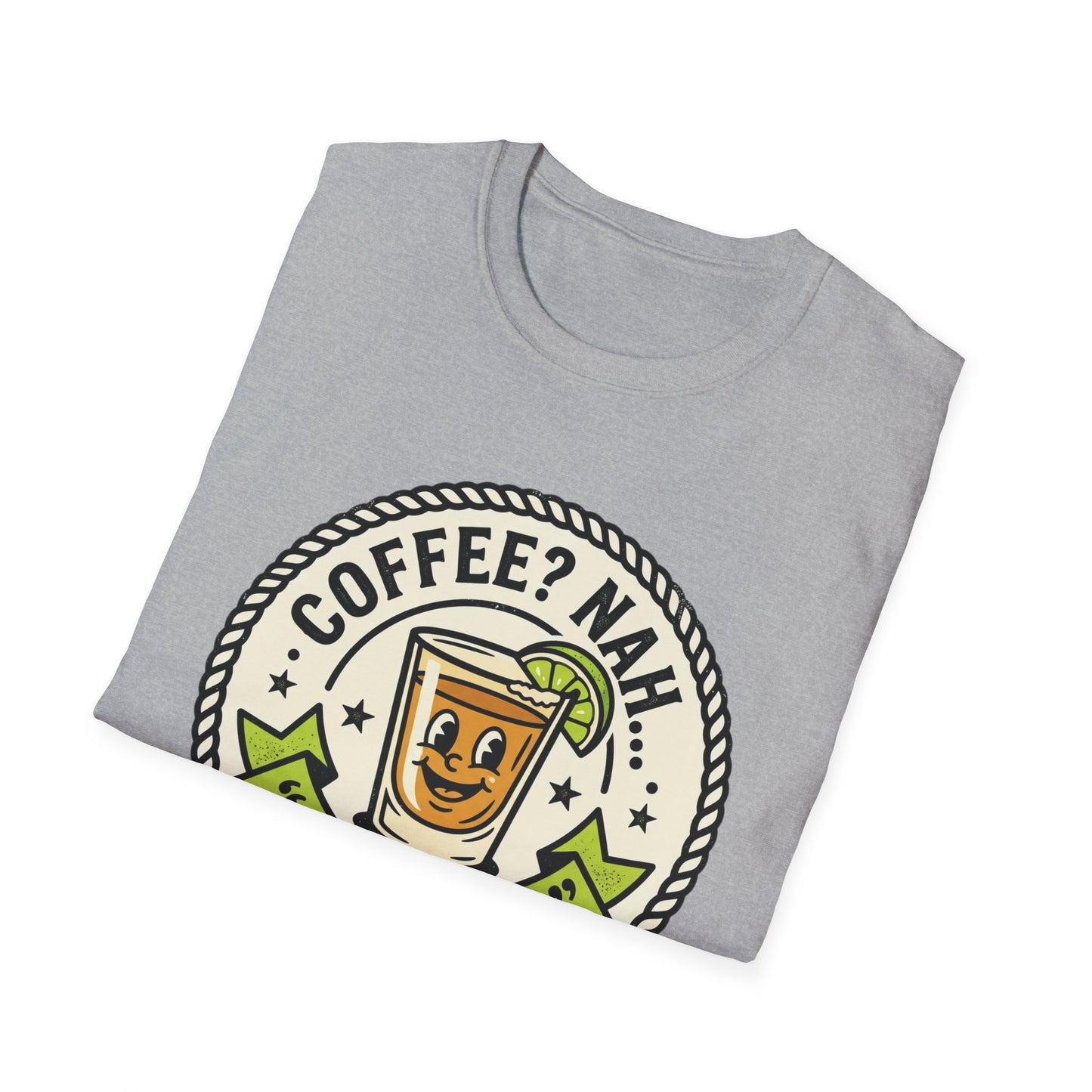 Coffee? Nah, Tequila! T-Shirt – Funny Shot Glass Graphic Tee for Party Lovers