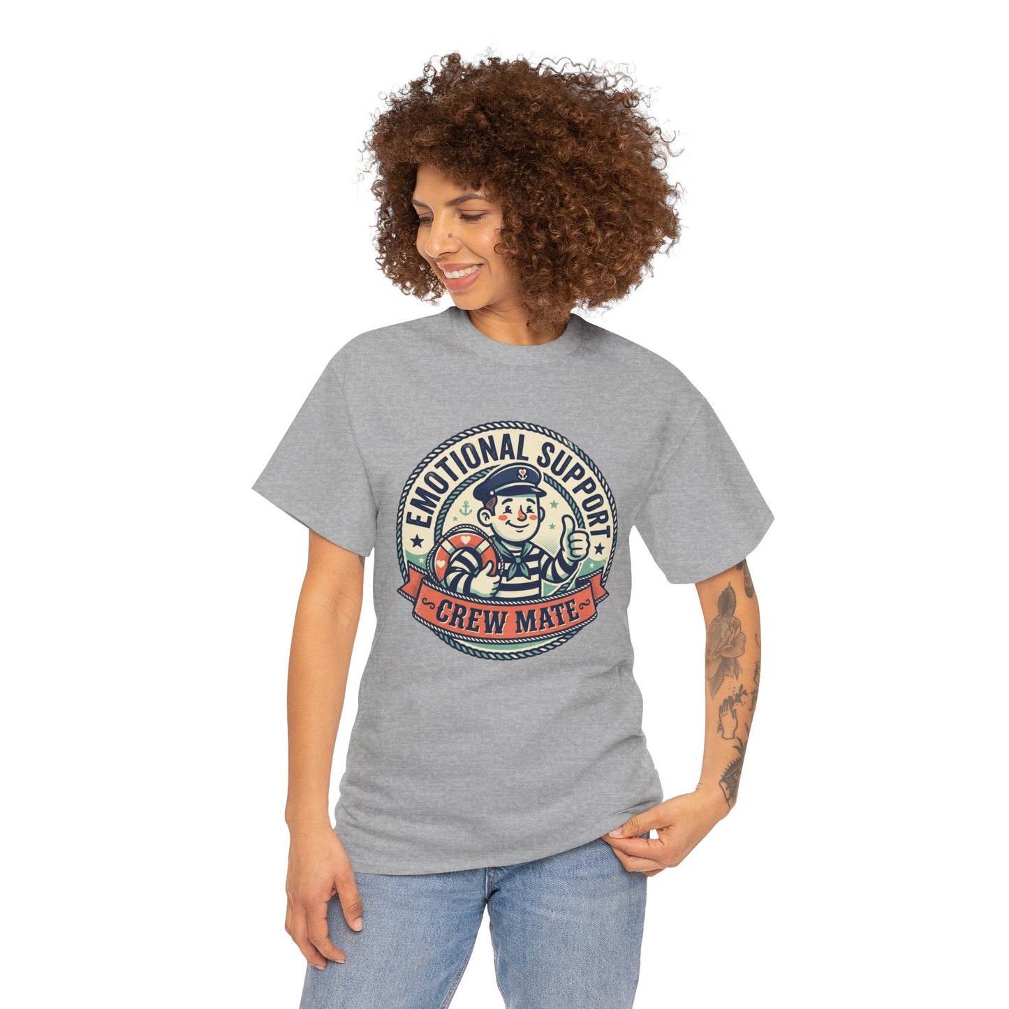 Emotional Support Crew Mate T‑Shirt — Retro Nautical Crewmate Tee Printify