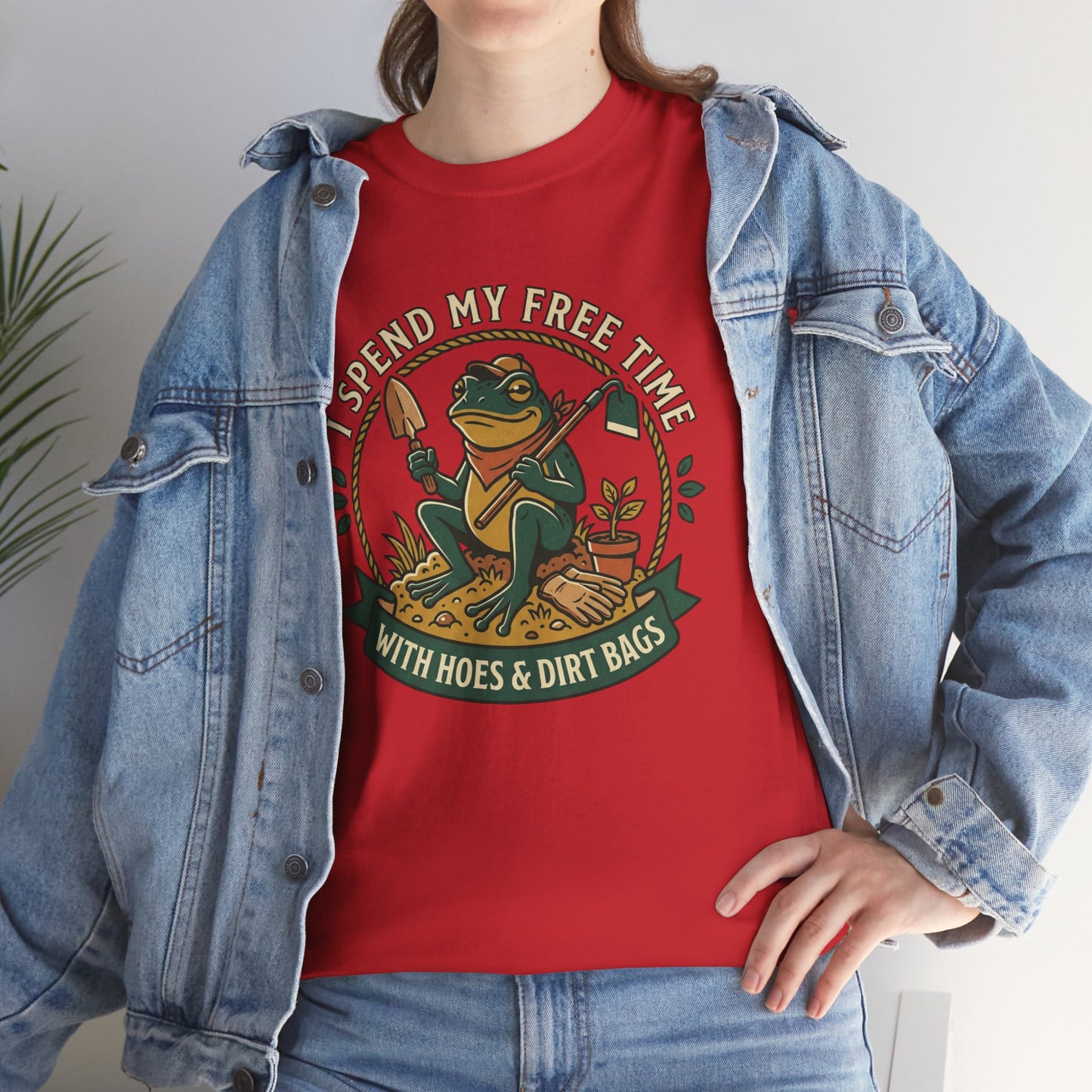 Gardening Frog T-Shirt — "I Spend My Free Time With Hoes & Dirt Bags" Funny Garden Tee