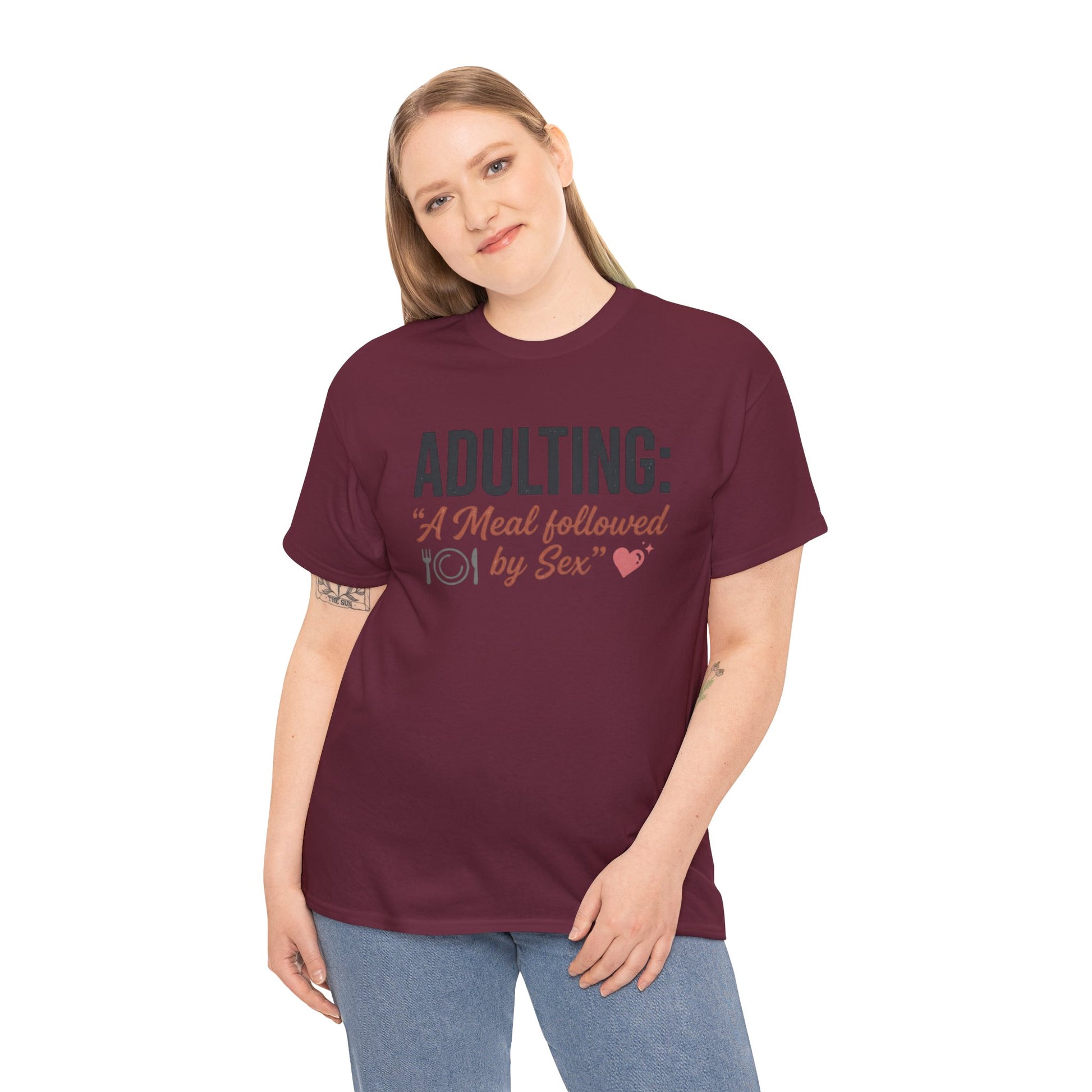 Adulting T‑Shirt – "Adulting: A Meal Followed by Sex" Funny Graphic Tee Printify