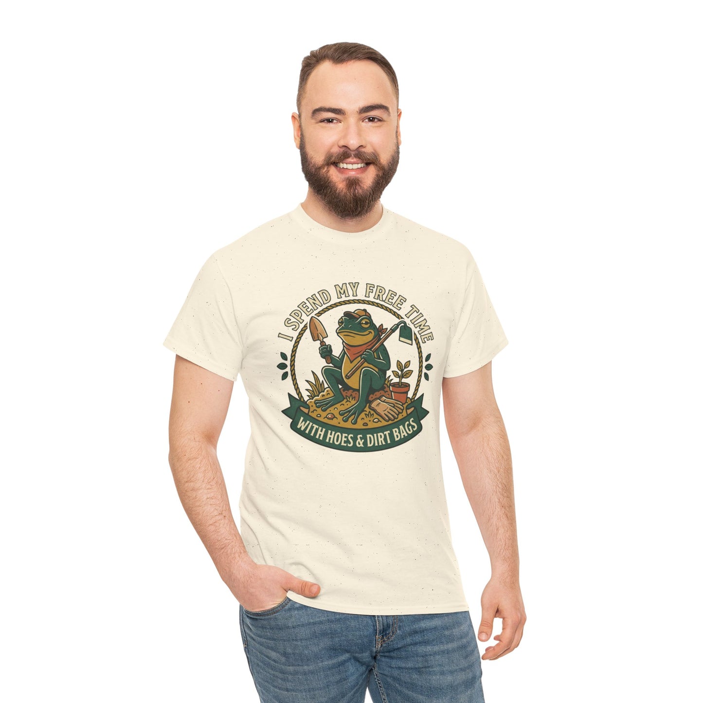 Gardening Frog T-Shirt — "I Spend My Free Time With Hoes & Dirt Bags" Funny Garden Tee