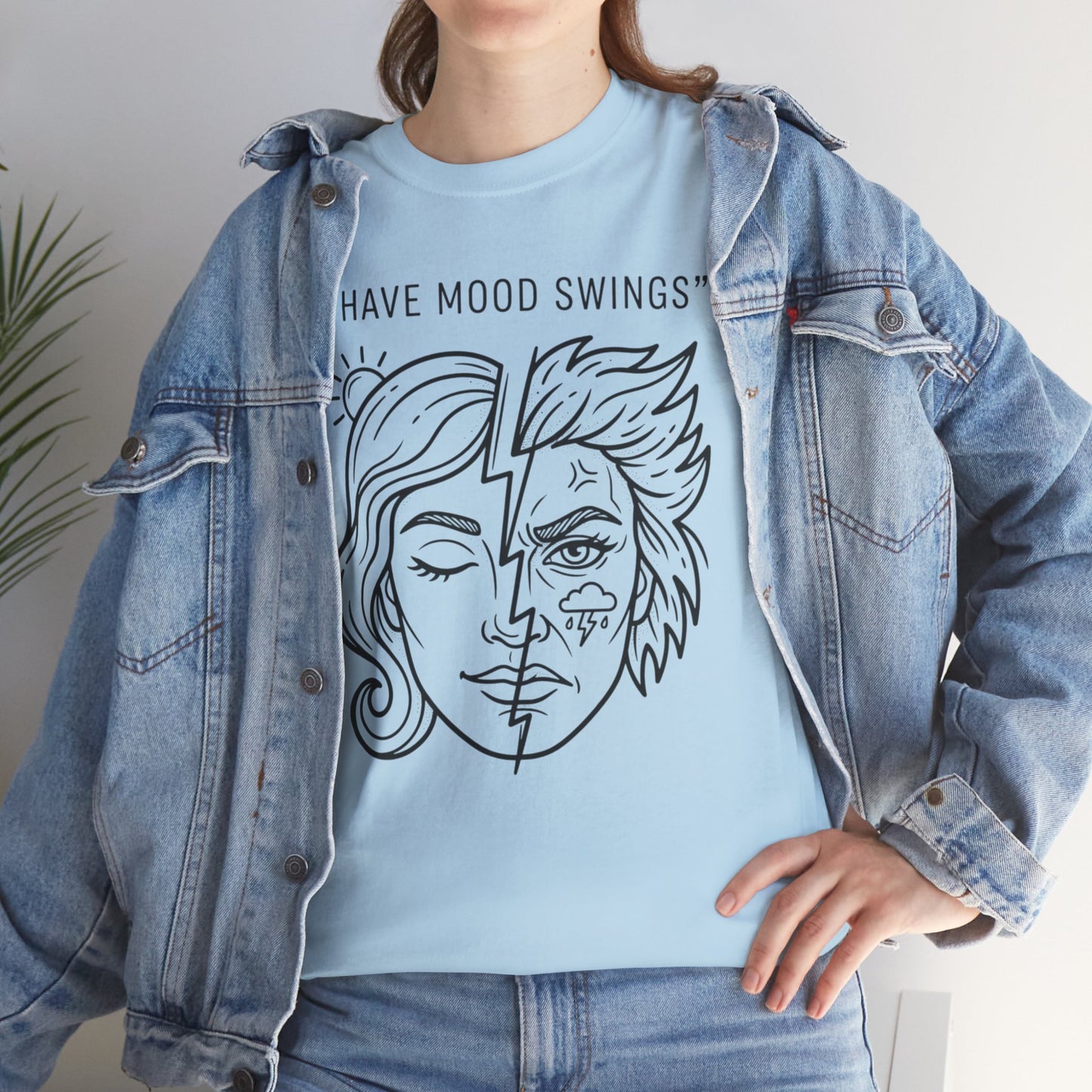 Mood Swings Graphic Tee — Split Face Line Art "I Have Mood Swings" T-Shirt Printify