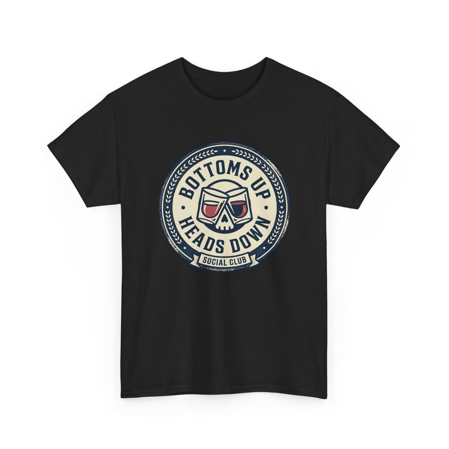 "Bottoms Up Heads Down" Skull Beer Logo Tee