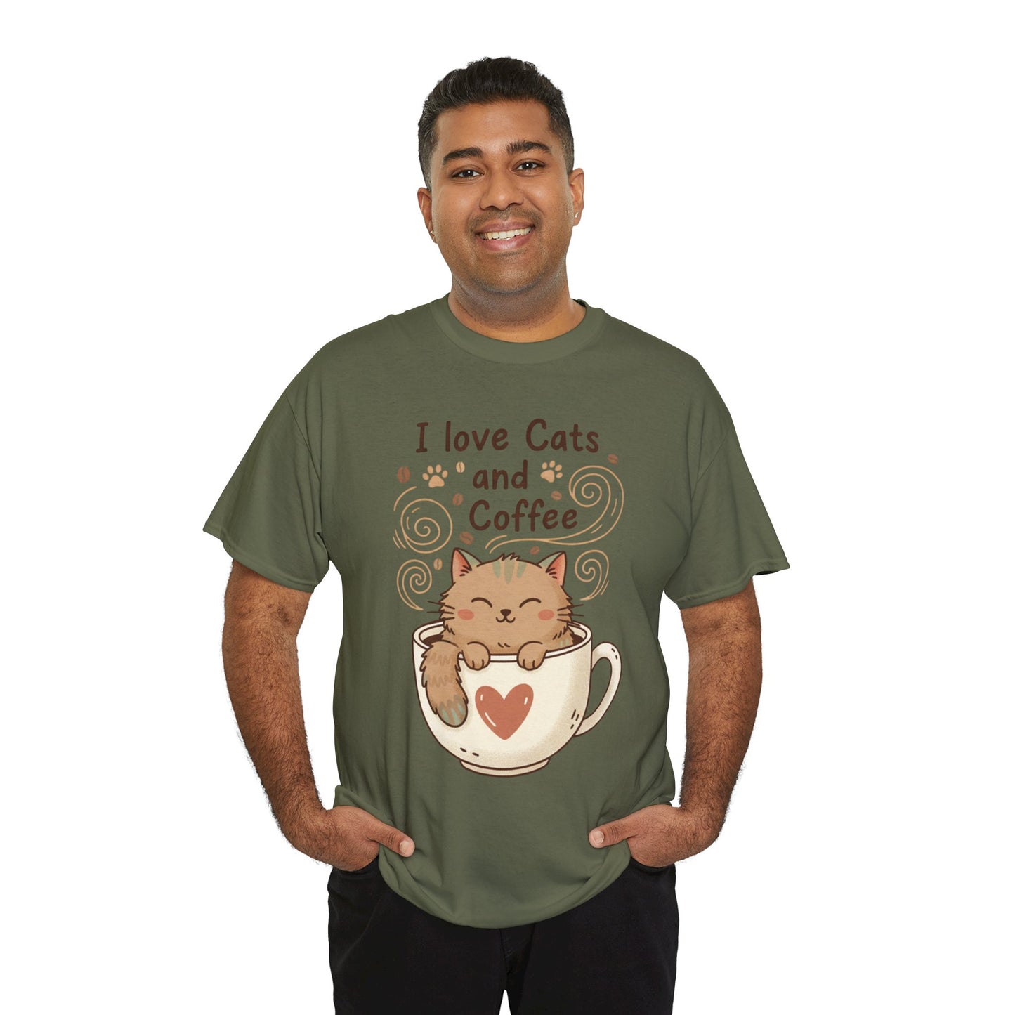 Cat and Coffee T‑Shirt — "I Love Cats and Coffee" Cute Cat in Mug Tee
