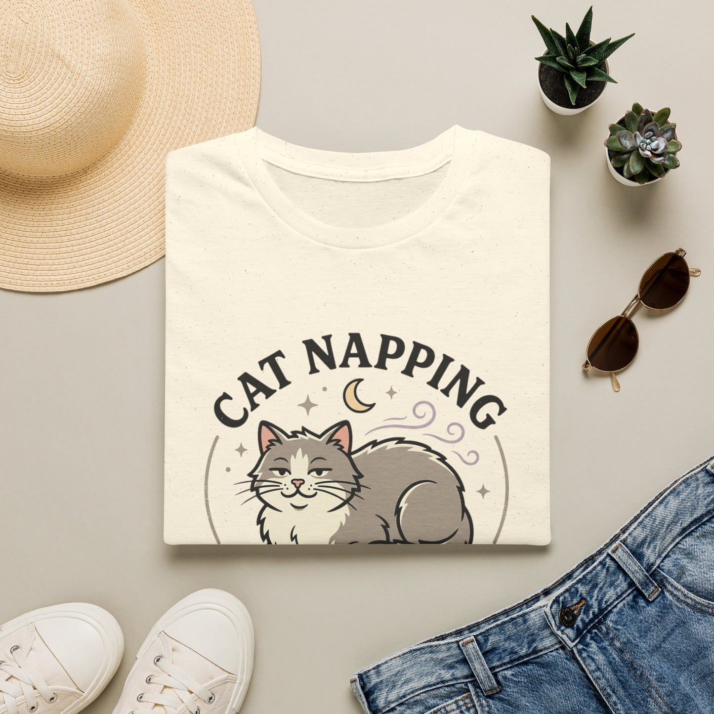 Cat Napping T-Shirt — Cute Sleeping Cat Graphic Tee for Cat Lovers