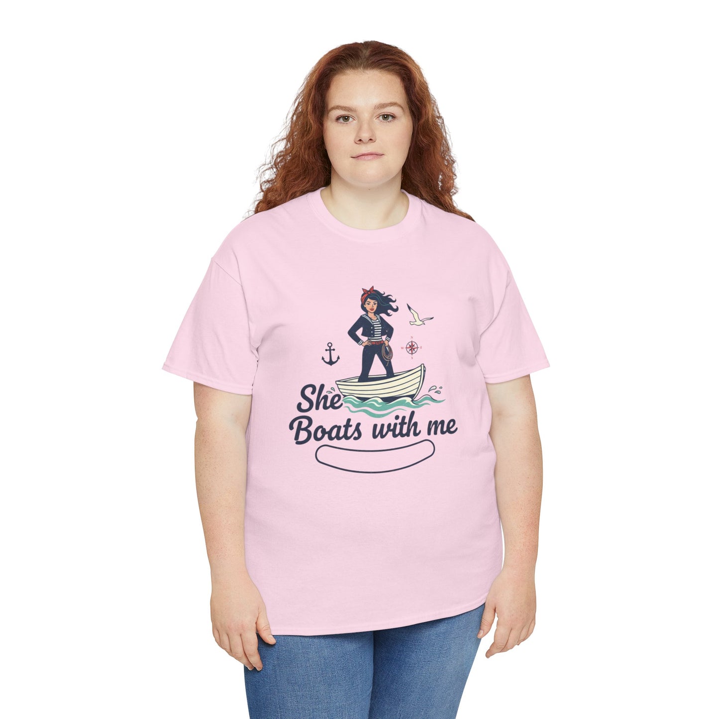 T-Shirt — "She Boats With Me" Nautical Couple Tee Printify