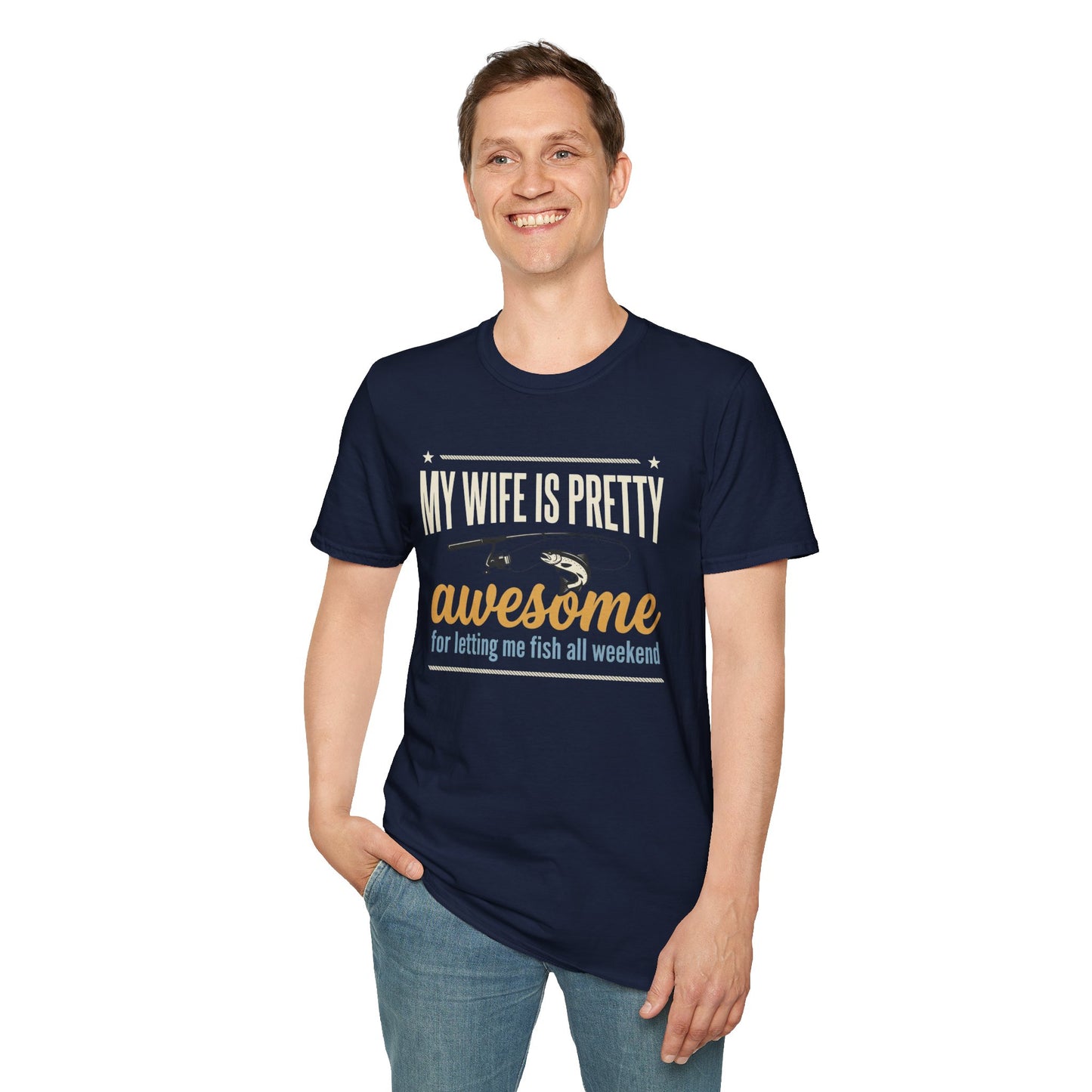 My Wife Is Pretty Awesome Fishing T-Shirt — Funny Husband Gift for Anglers