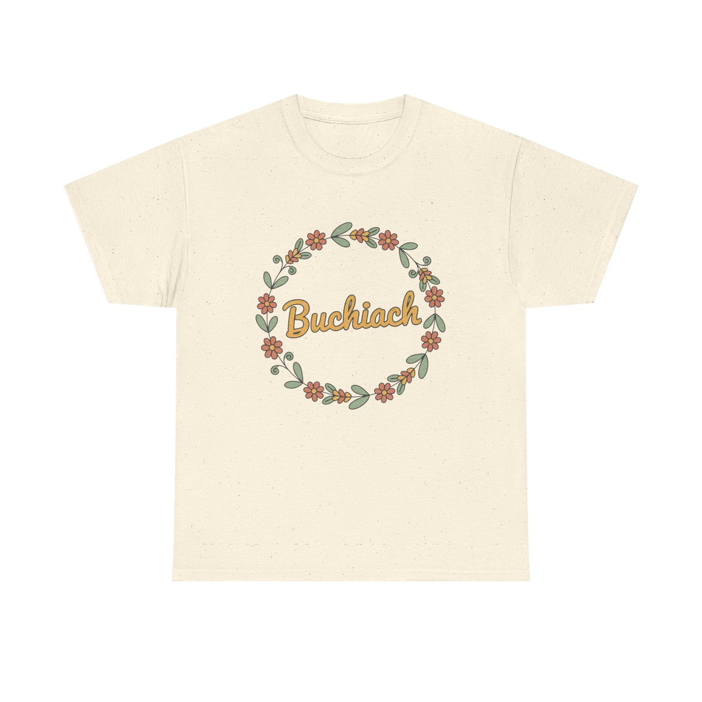 Buchiach Floral Wreath T-Shirt — Retro Script Garden Tee Printify