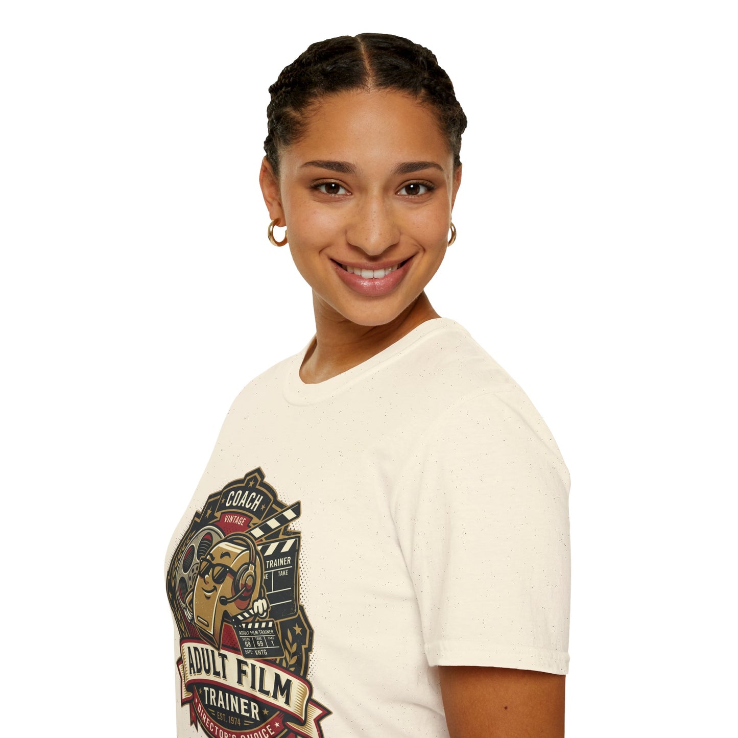 Adult Film Trainer T-Shirt — Vintage Director’s Coach Movie Reel Tee Printify
