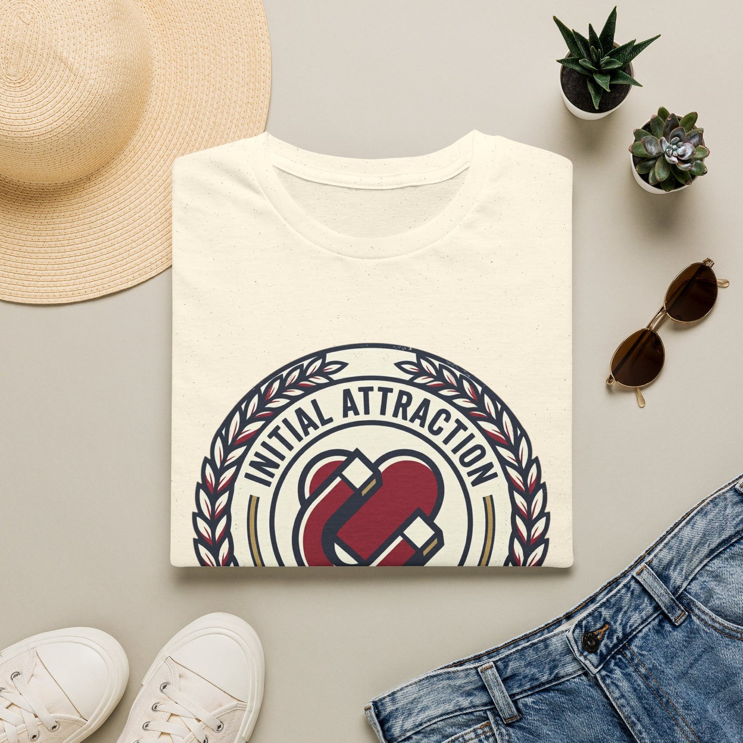 Initial Attraction T-Shirt — Retro Badge Heart Design