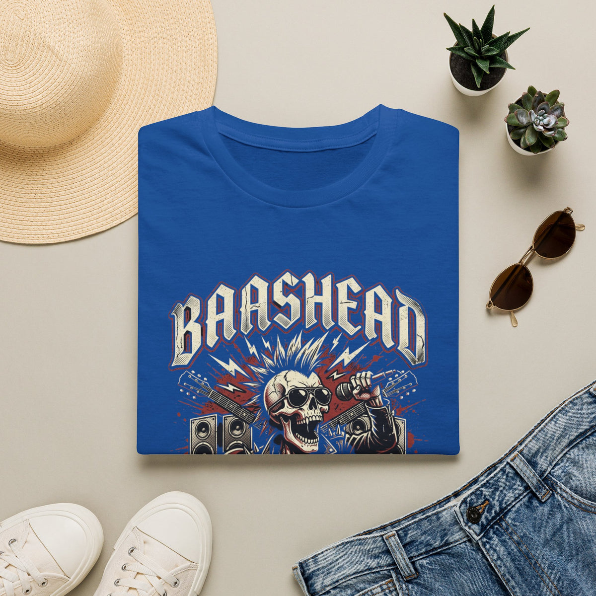 Basshead Skull T-Shirt — “I Make Everyone Listen to My Music, Crank It Up!” Guitar & Speaker Rock Tee
