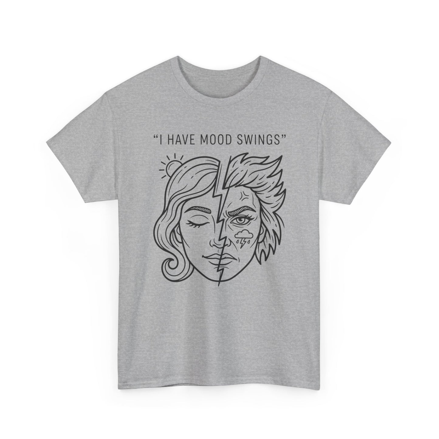 Mood Swings Graphic Tee — Split Face Line Art "I Have Mood Swings" T-Shirt Printify