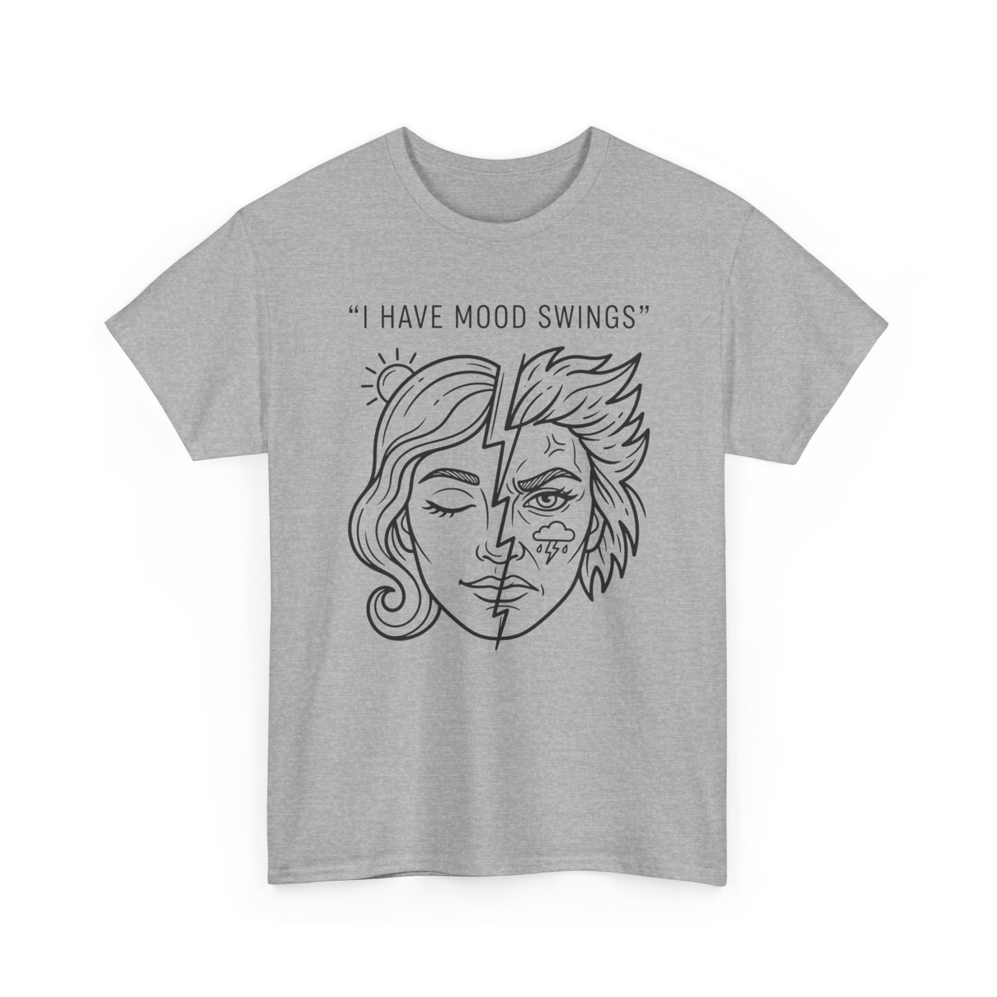 Mood Swings Graphic Tee — Split Face Line Art "I Have Mood Swings" T-Shirt Printify