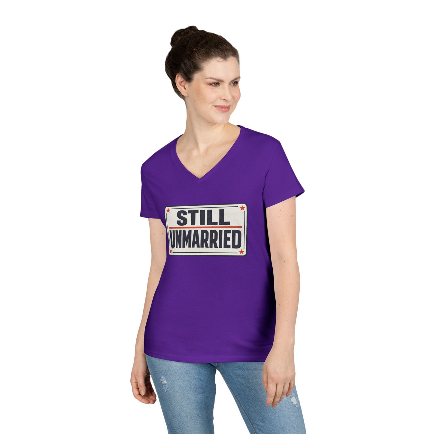 Still Unmarried V-Neck Tee — Funny Single Women T-Shirt