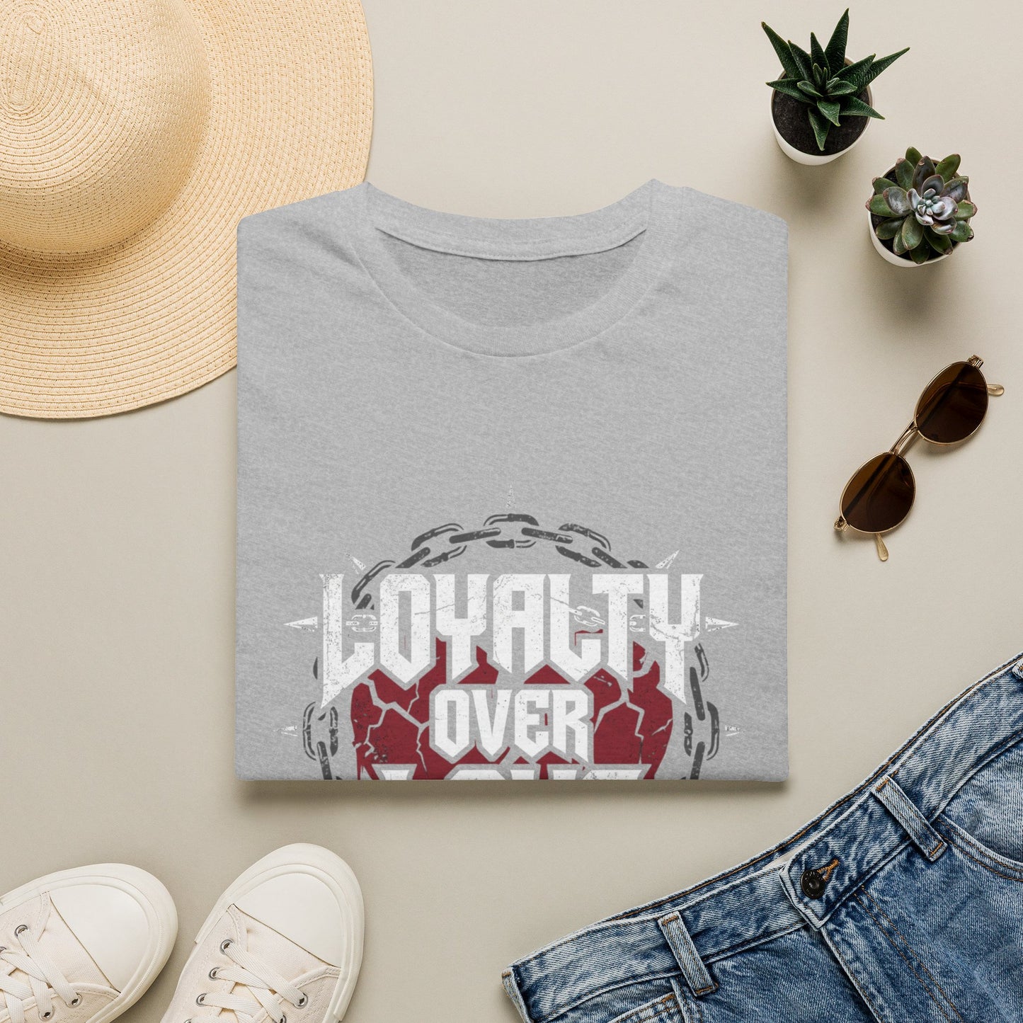 Loyalty Over Love T-Shirt — Edgy Heart & Chain Graphic Tee