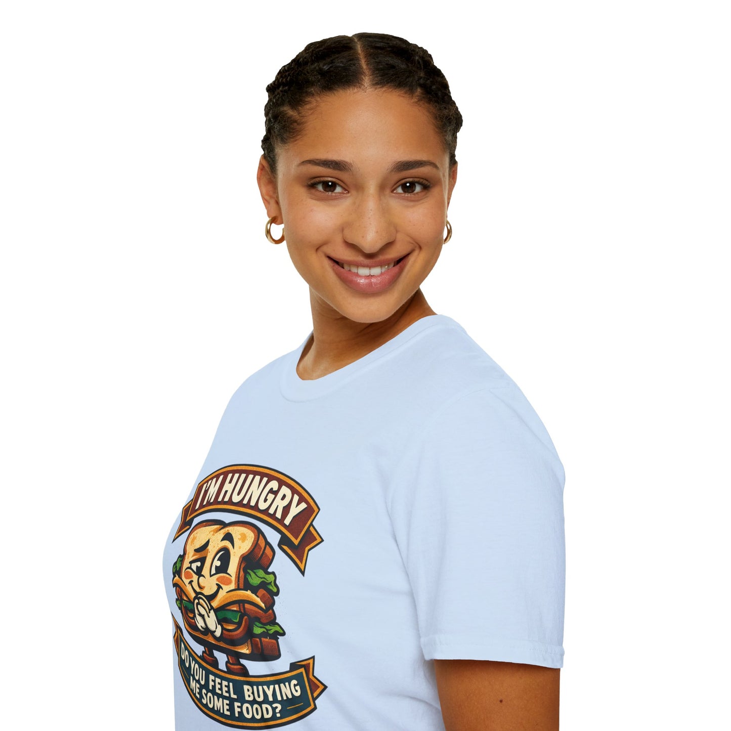 I'm Hungry Burger Graphic T-Shirt — "Do You Feel Buying Me Some Food?" Funny Foodie Tee