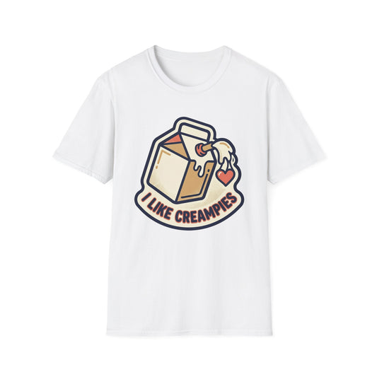 Cream Pie Cartoon T-Shirt — "I Like Creampies" Retro Milk Carton Graphic Tee