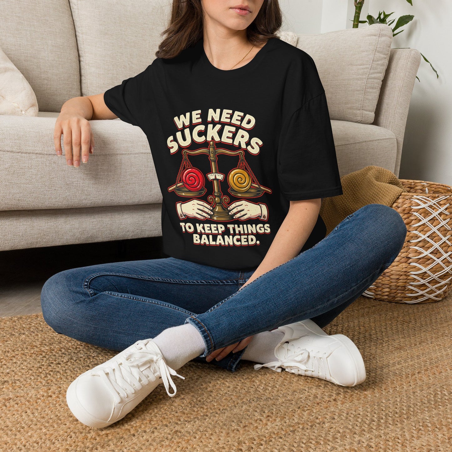 "We Need Suckers to Keep Things Balanced" Retro Candy Scale Tee