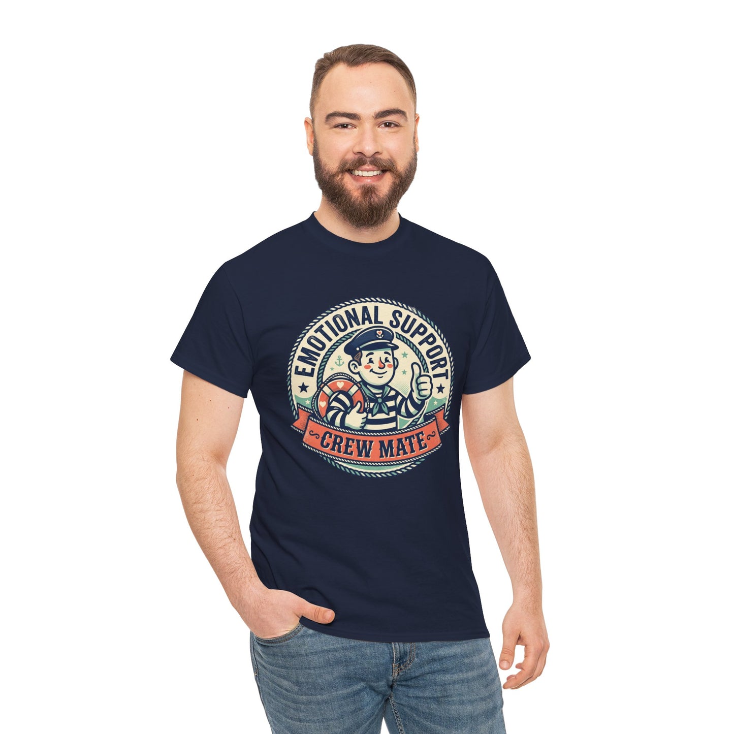Emotional Support Crew Mate T‑Shirt — Retro Nautical Crewmate Tee Printify