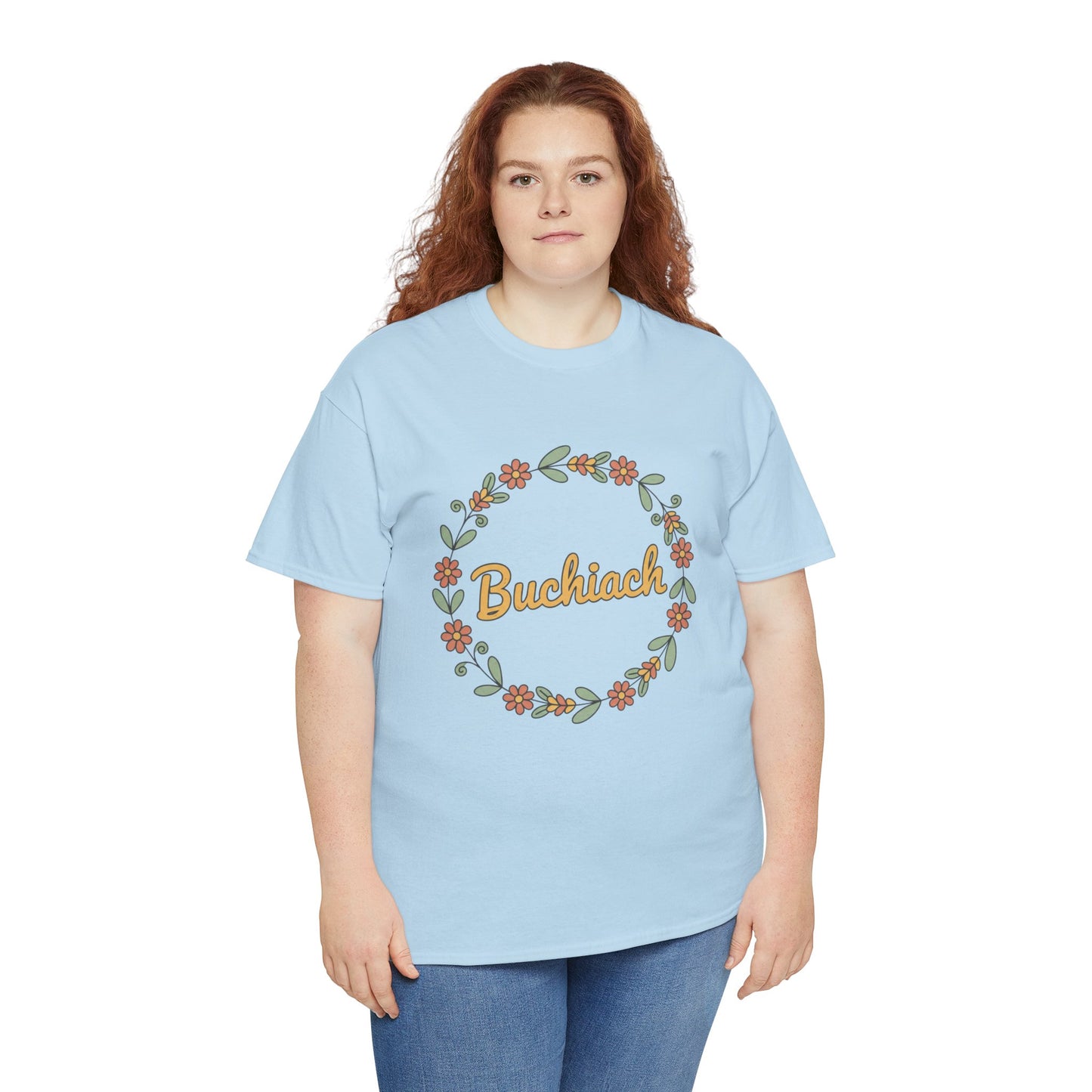 Buchiach Floral Wreath T-Shirt — Retro Script Garden Tee Printify