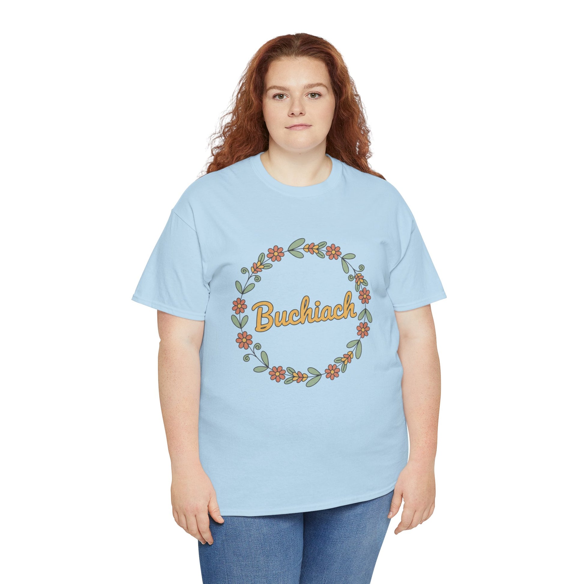 Buchiach Floral Wreath T-Shirt — Retro Script Garden Tee Printify