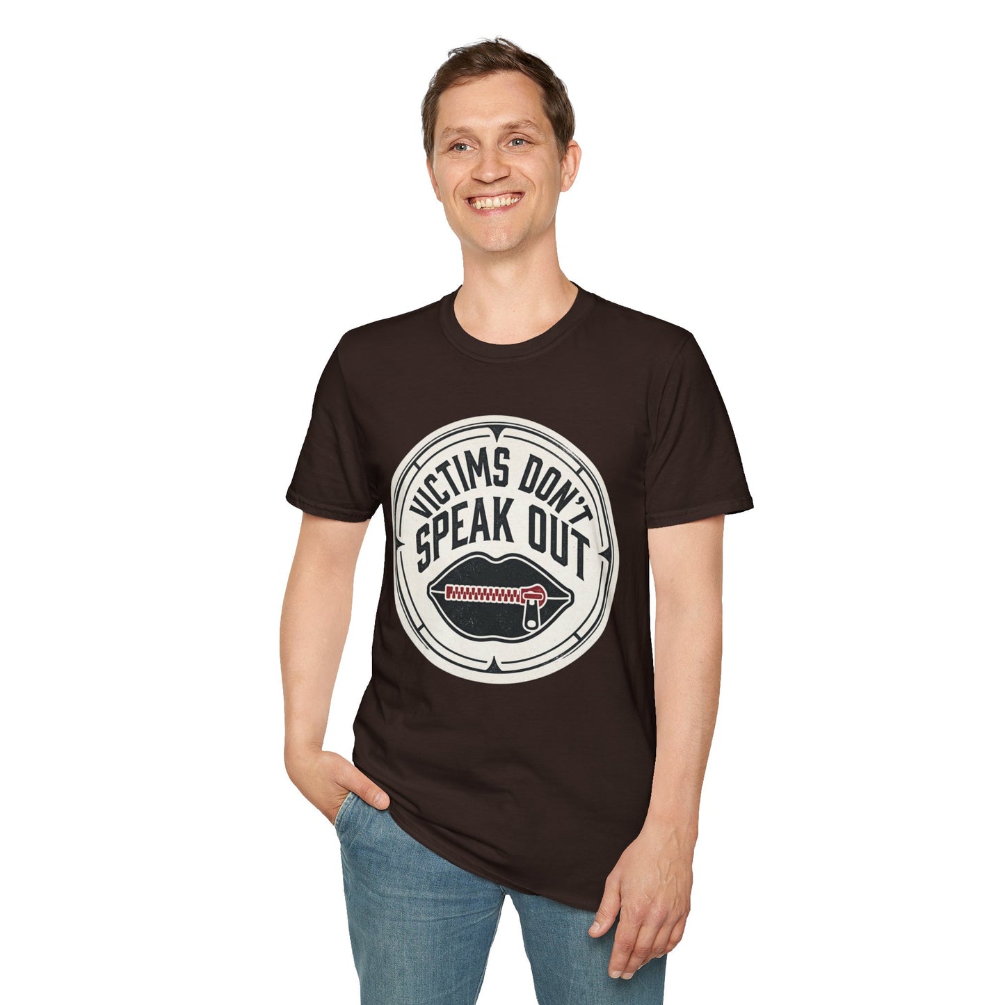T-Shirt — "Victims Don't Speak Out" Graphic Tee (Awareness Statement)