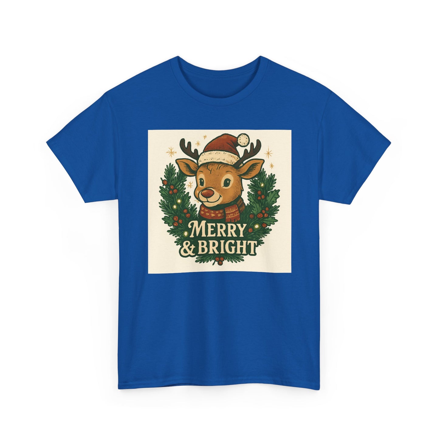 Merry & Bright Reindeer Christmas T-Shirt Printify