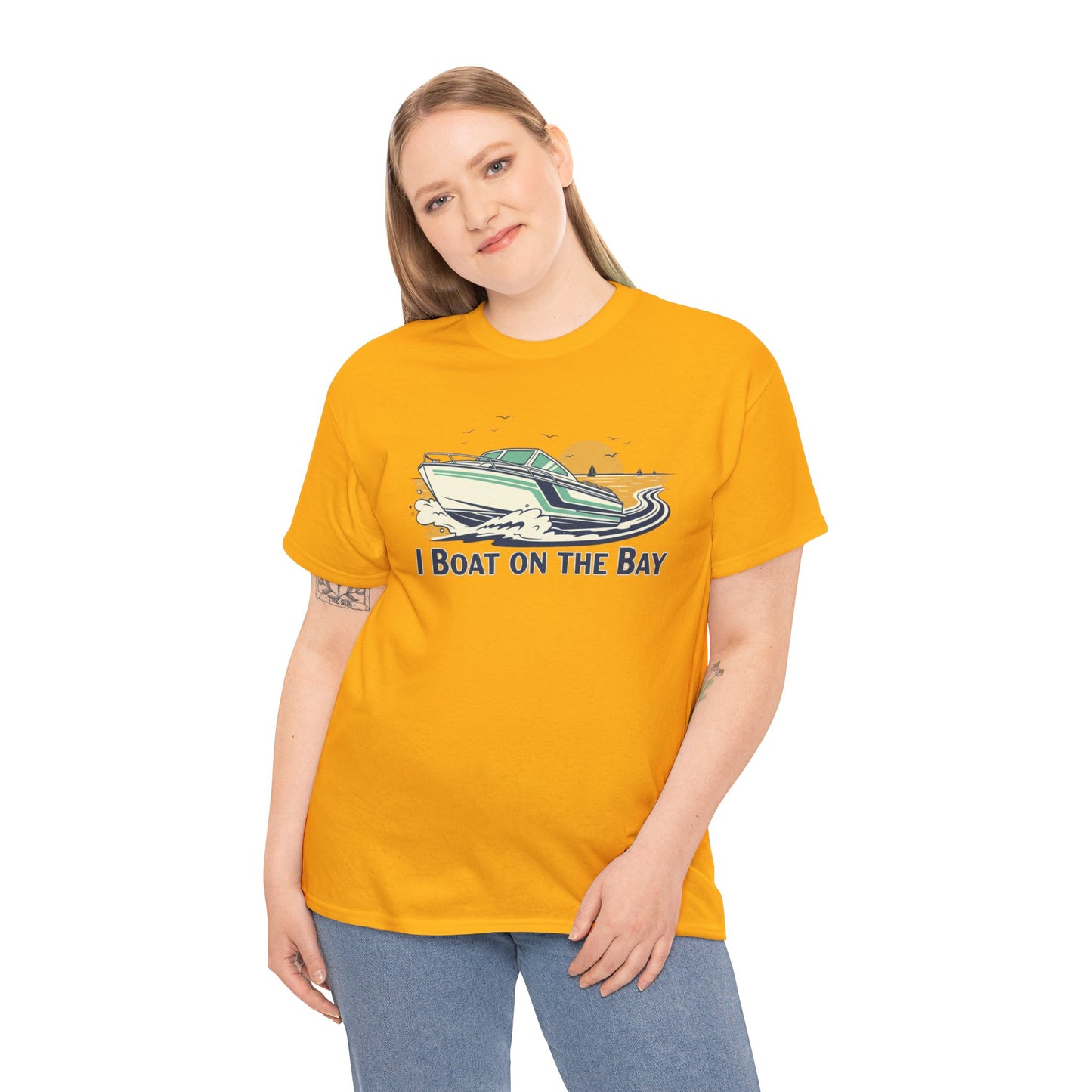 Boat on the Bay T-Shirt — Retro Motorboat Sunset Tee Printify