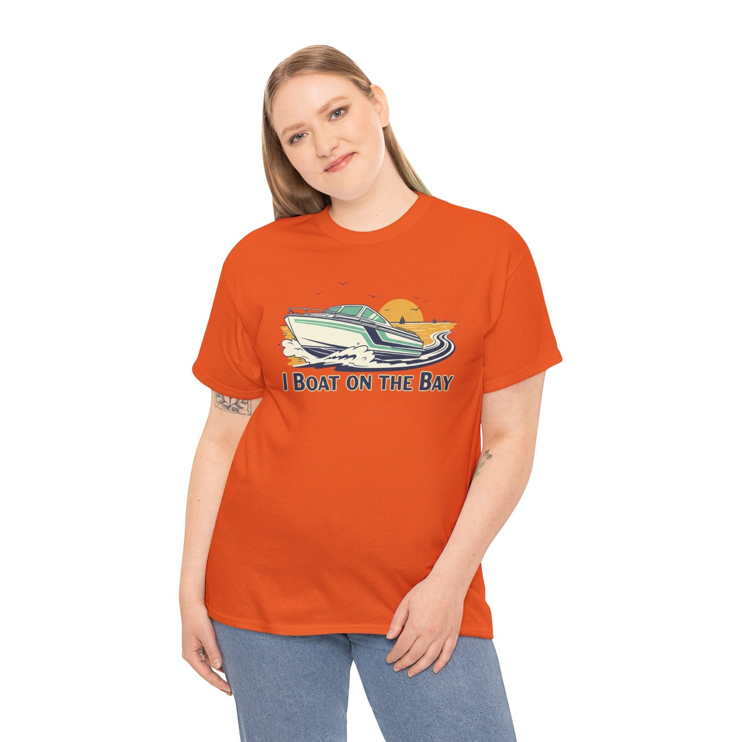 Boat on the Bay T-Shirt — Retro Motorboat Sunset Tee Printify