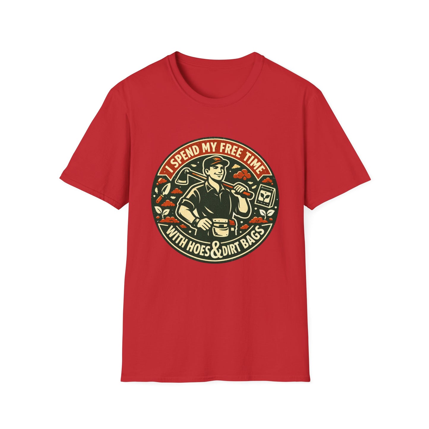 Gardener T-Shirt — “I Spend My Free Time With Hoes & Dirt Bags” Retro Gardening Tee