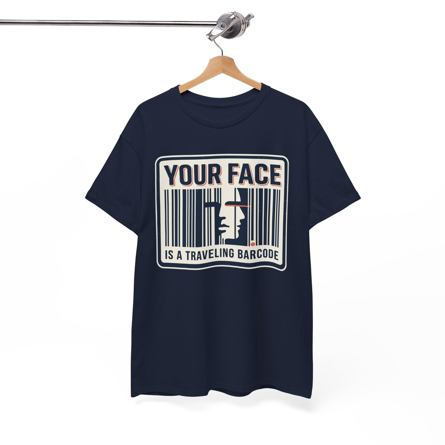 "Your Face Is a Traveling Barcode" Graphic Tee