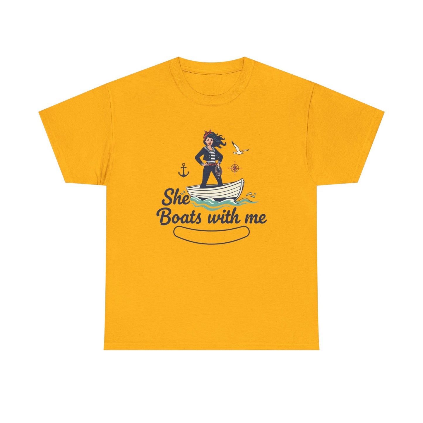 T-Shirt — "She Boats With Me" Nautical Couple Tee Printify