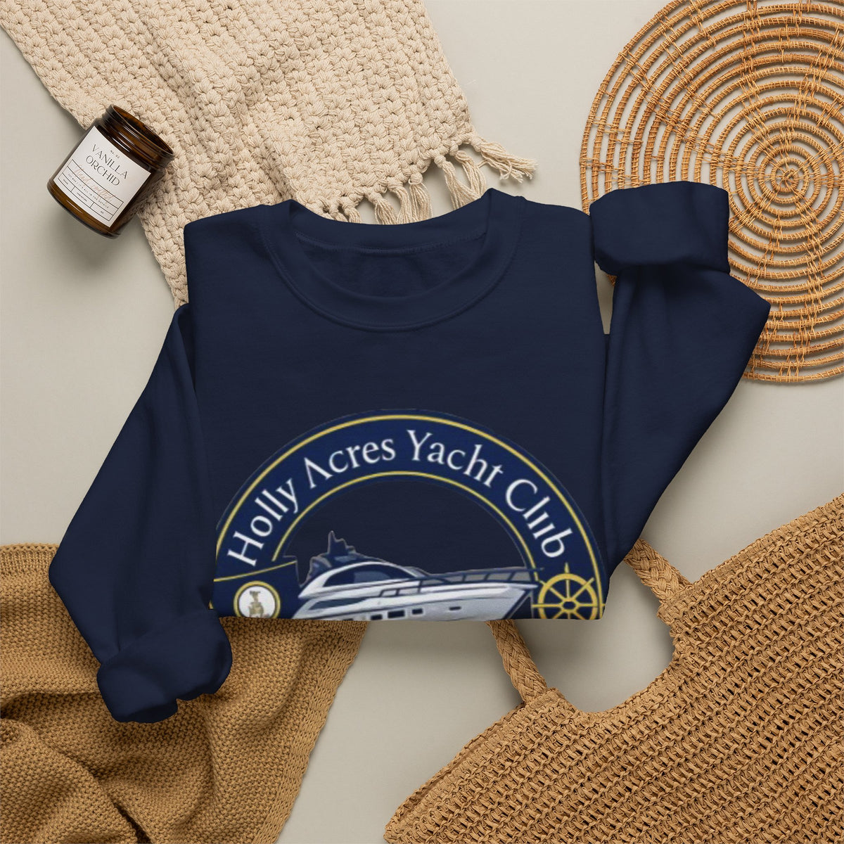 Virginia Yacht Club Crewneck Sweatshirt — "Holly Acres Yacht Club" Nautical Logo