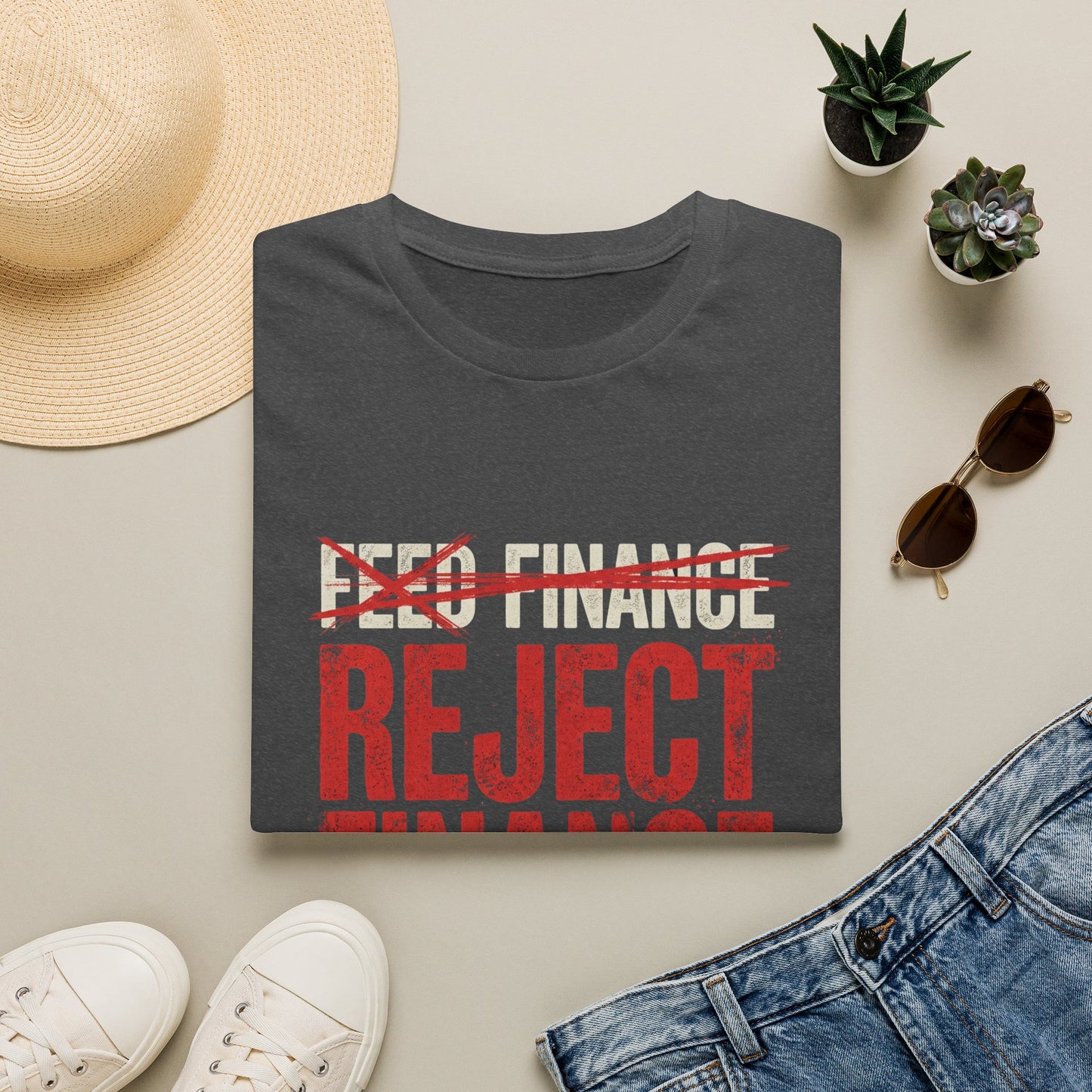 Reject Finance T-Shirt — Bold Red Protest Graphic Tee
