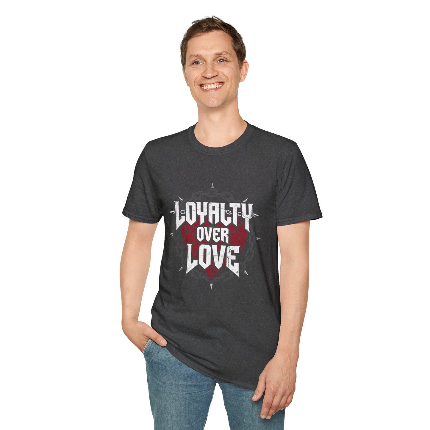 Loyalty Over Love T-Shirt — Edgy Heart & Chain Graphic Tee
